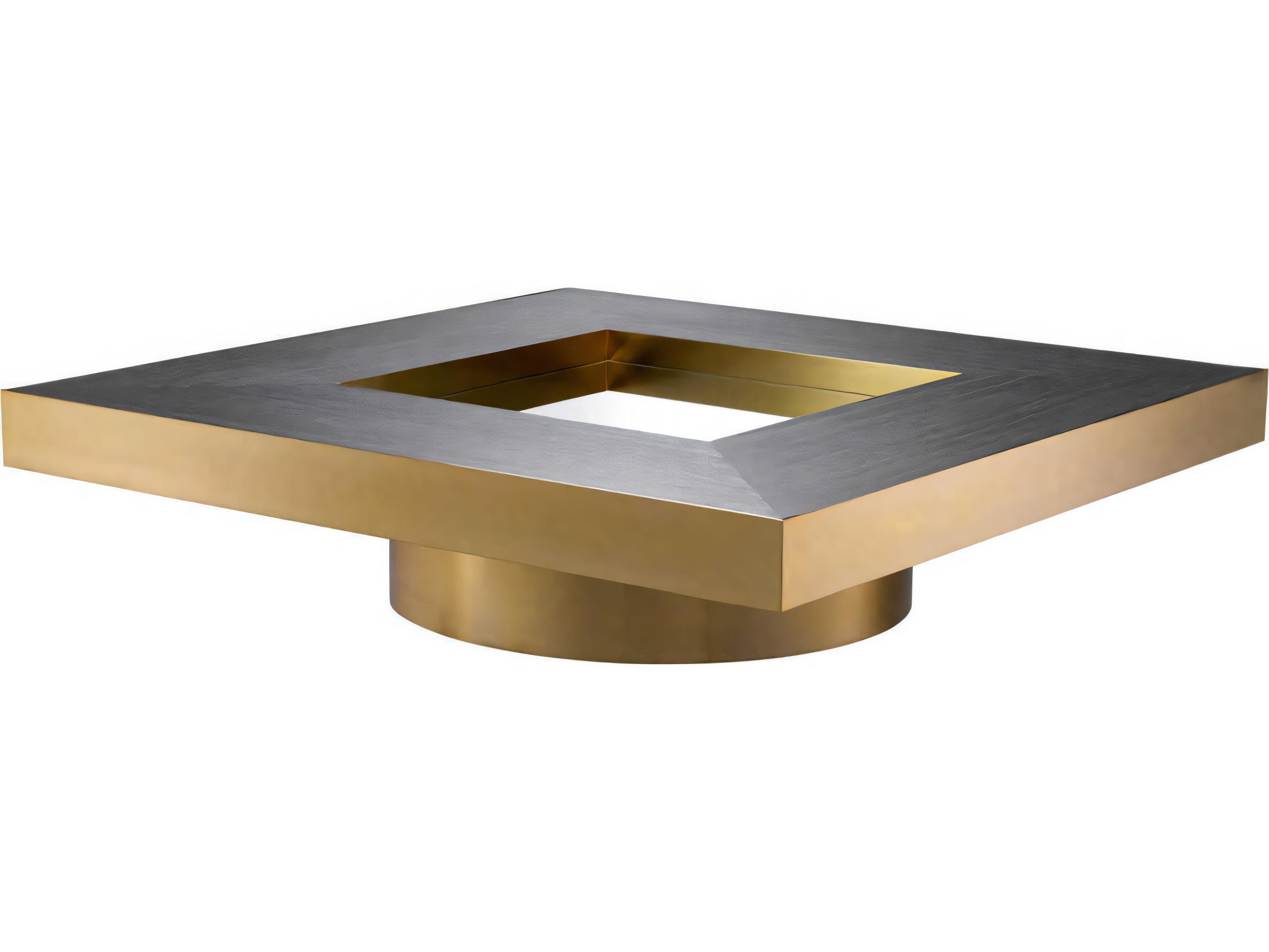 Eichholtz Concorde Brushed Brass Charcoal Grey Oak Veneer Coffee Table