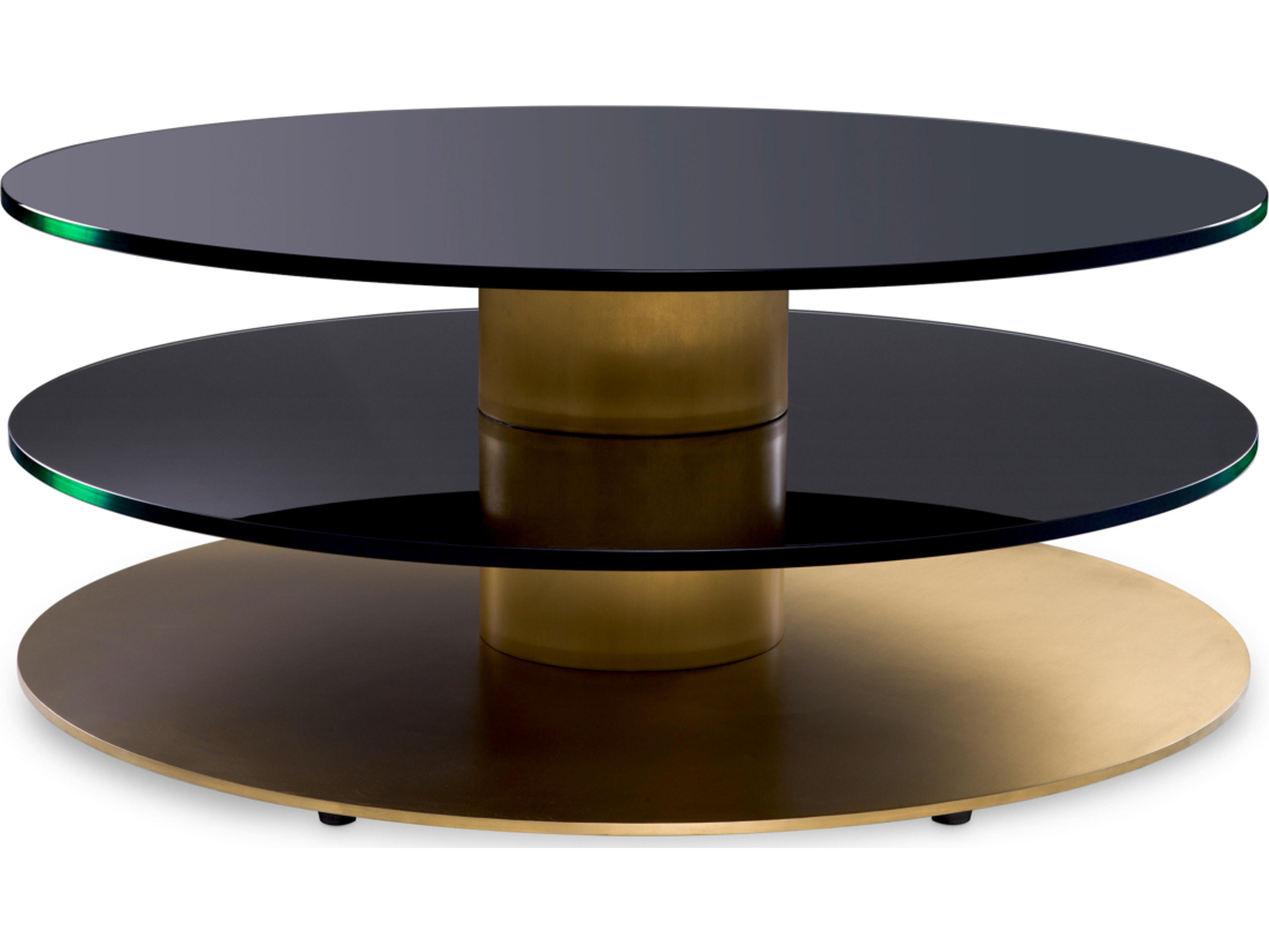 Eichholtz Round Brushed Brass X Black Glass Coffee Table