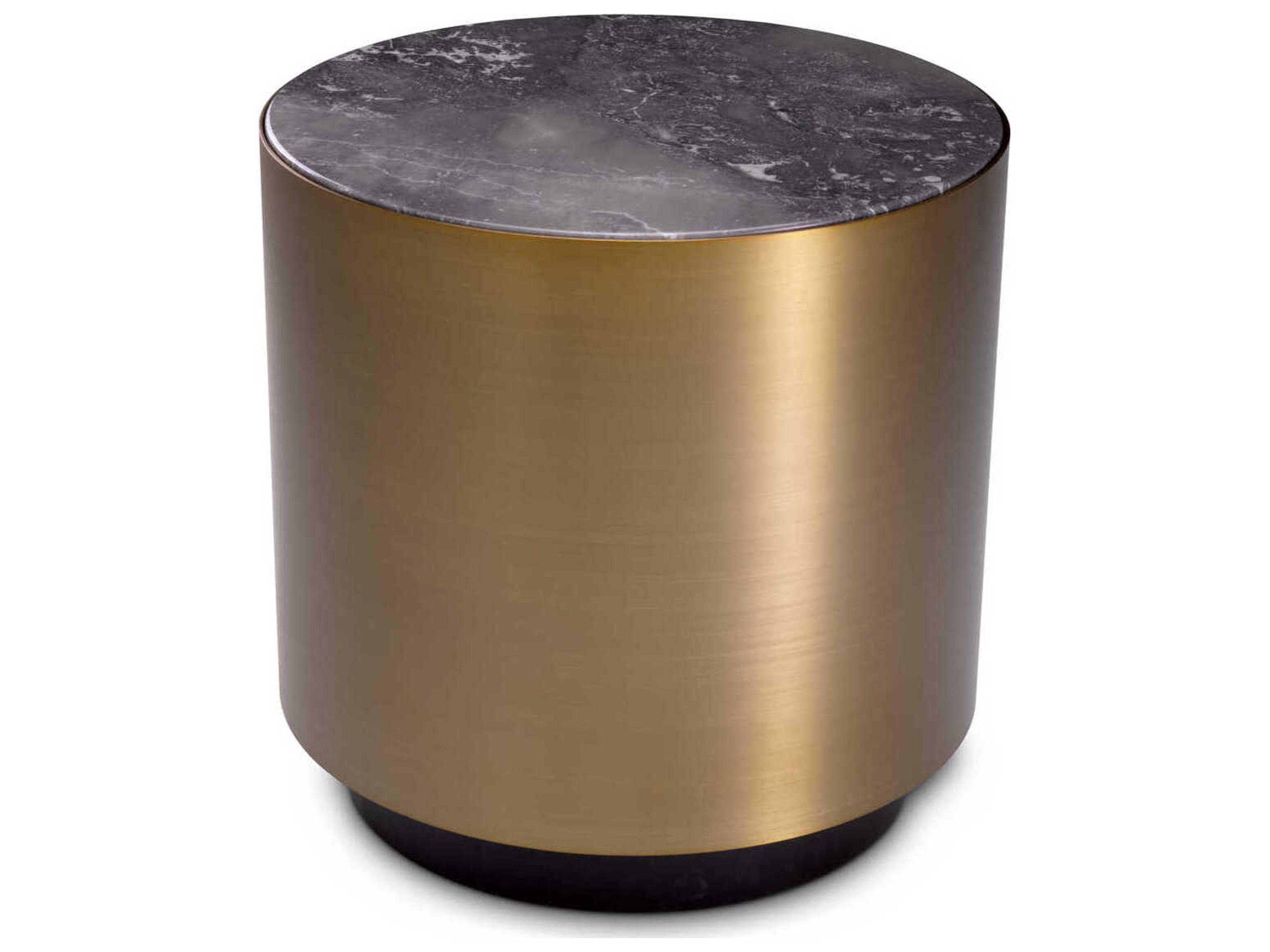 Eichholtz Porter Round Brushed Brass Grey Marble Side Table