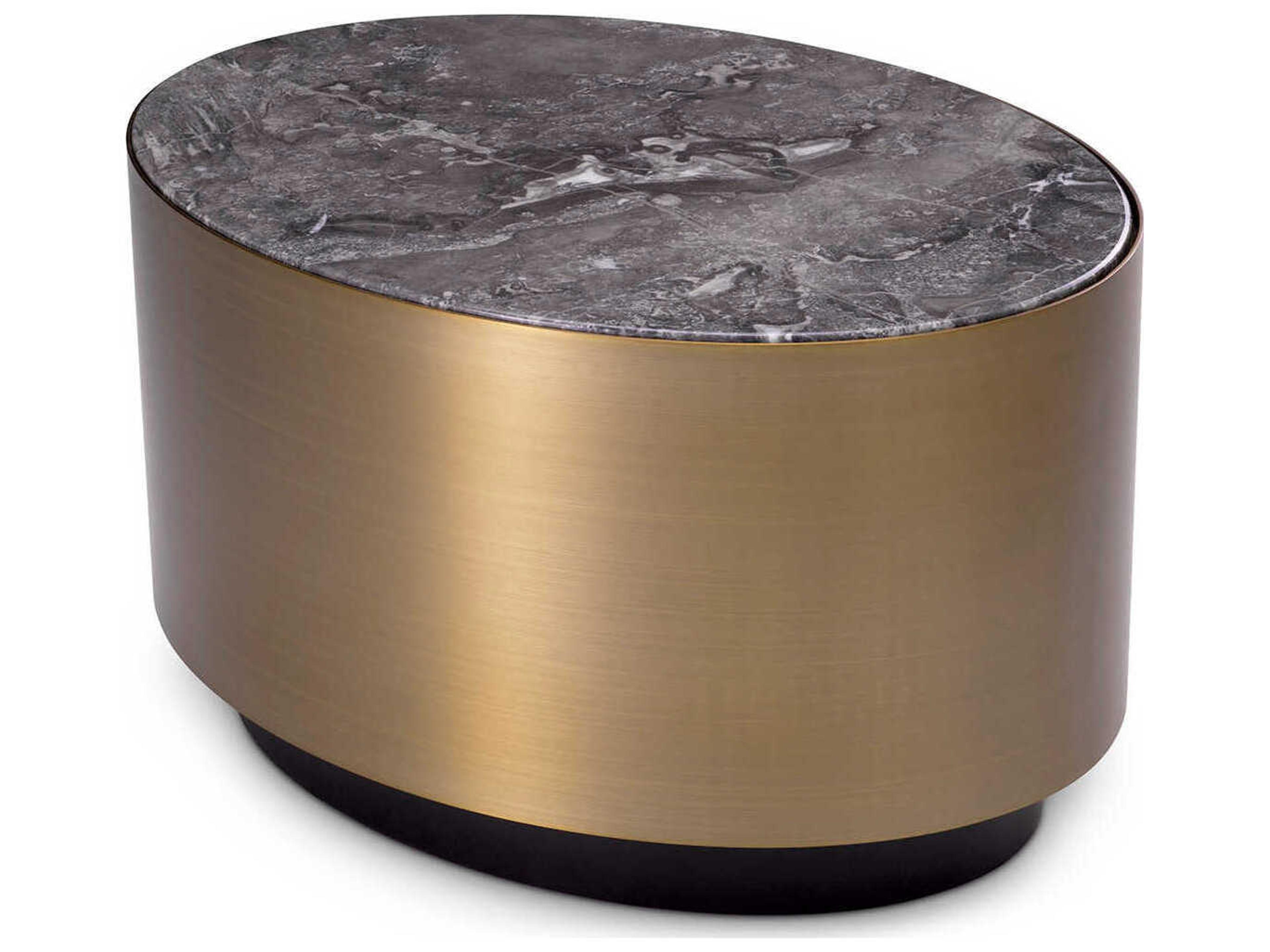 Eichholtz Porter Oval Brushed Brass Grey Marble Side Table