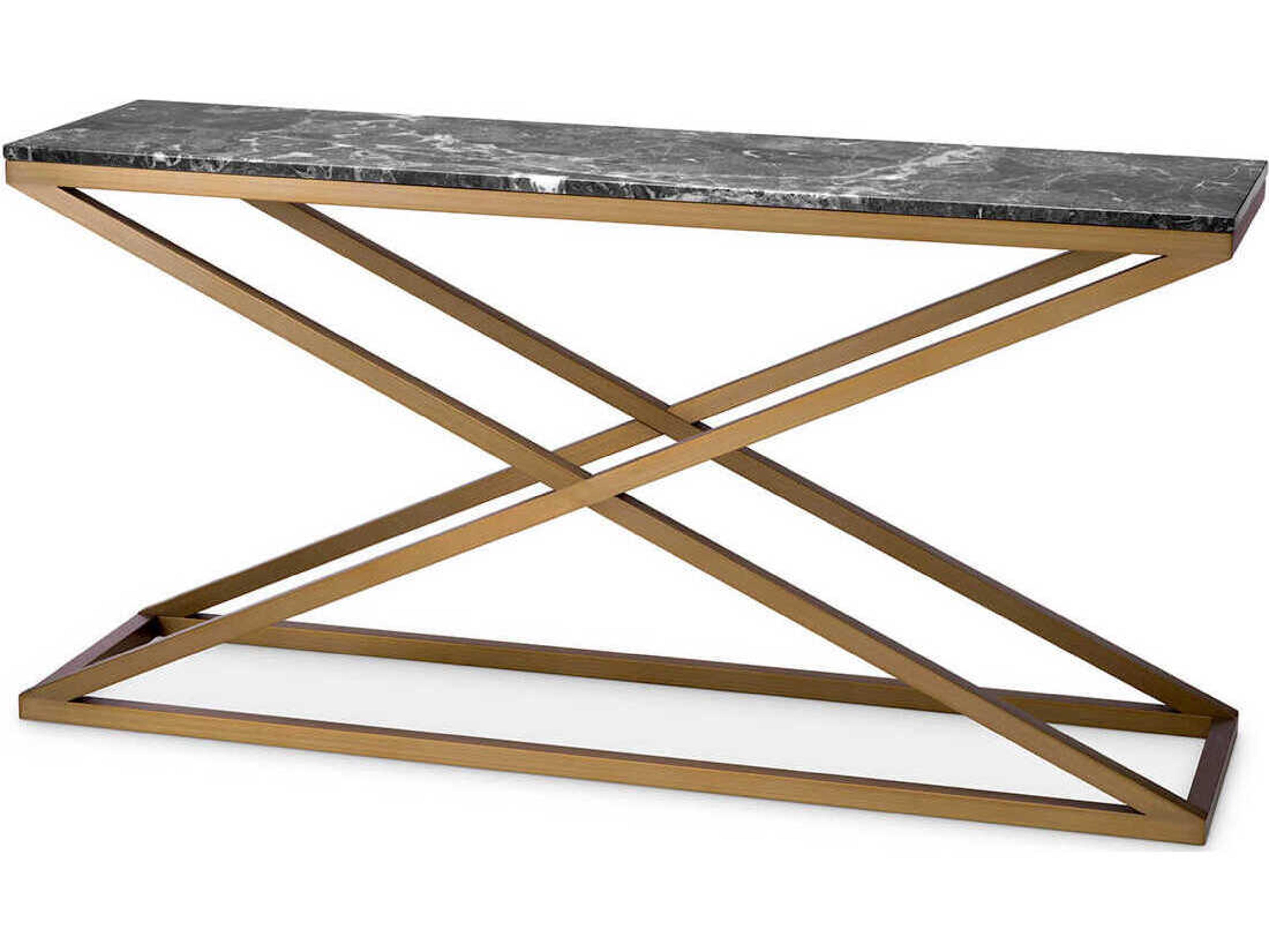 Eichholtz Criss Cross Brushed Brass Grey Marble Console Table