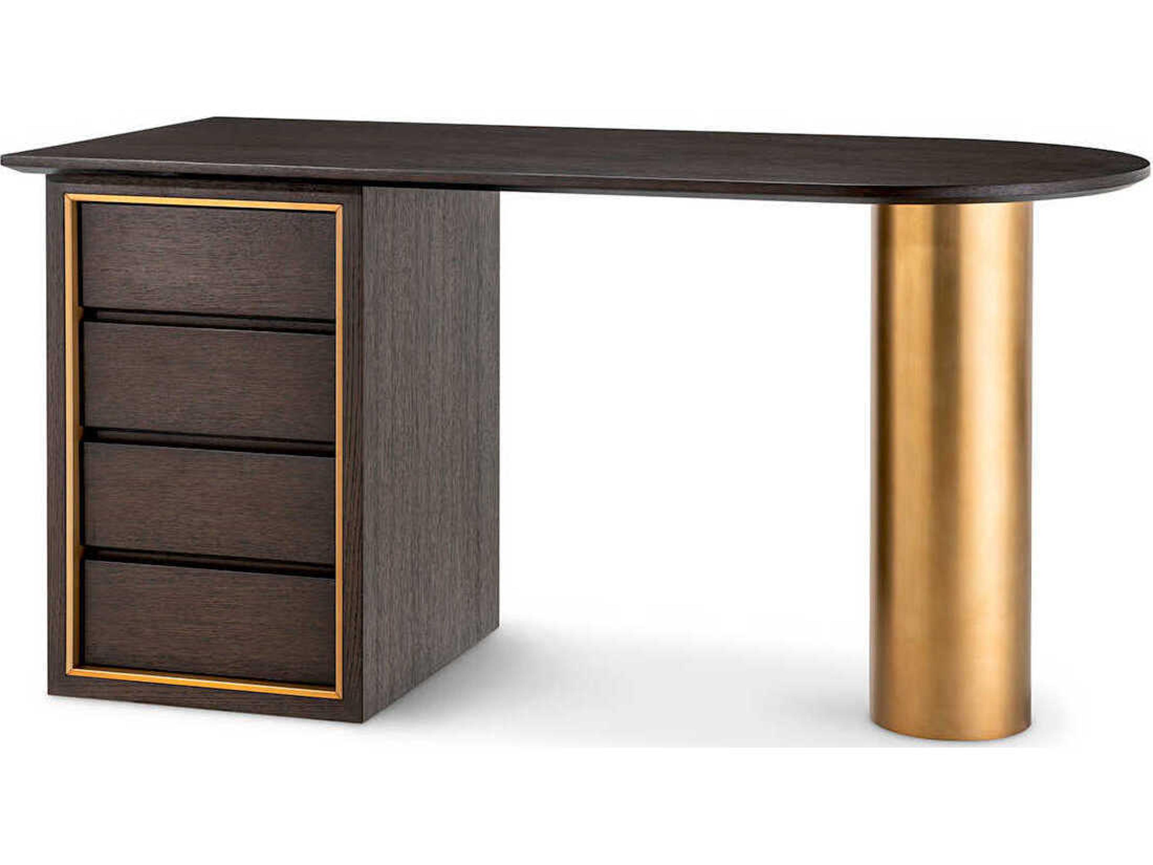 Eichholtz Del Rio Mocha Oak Veneer Brushed Brass Desk