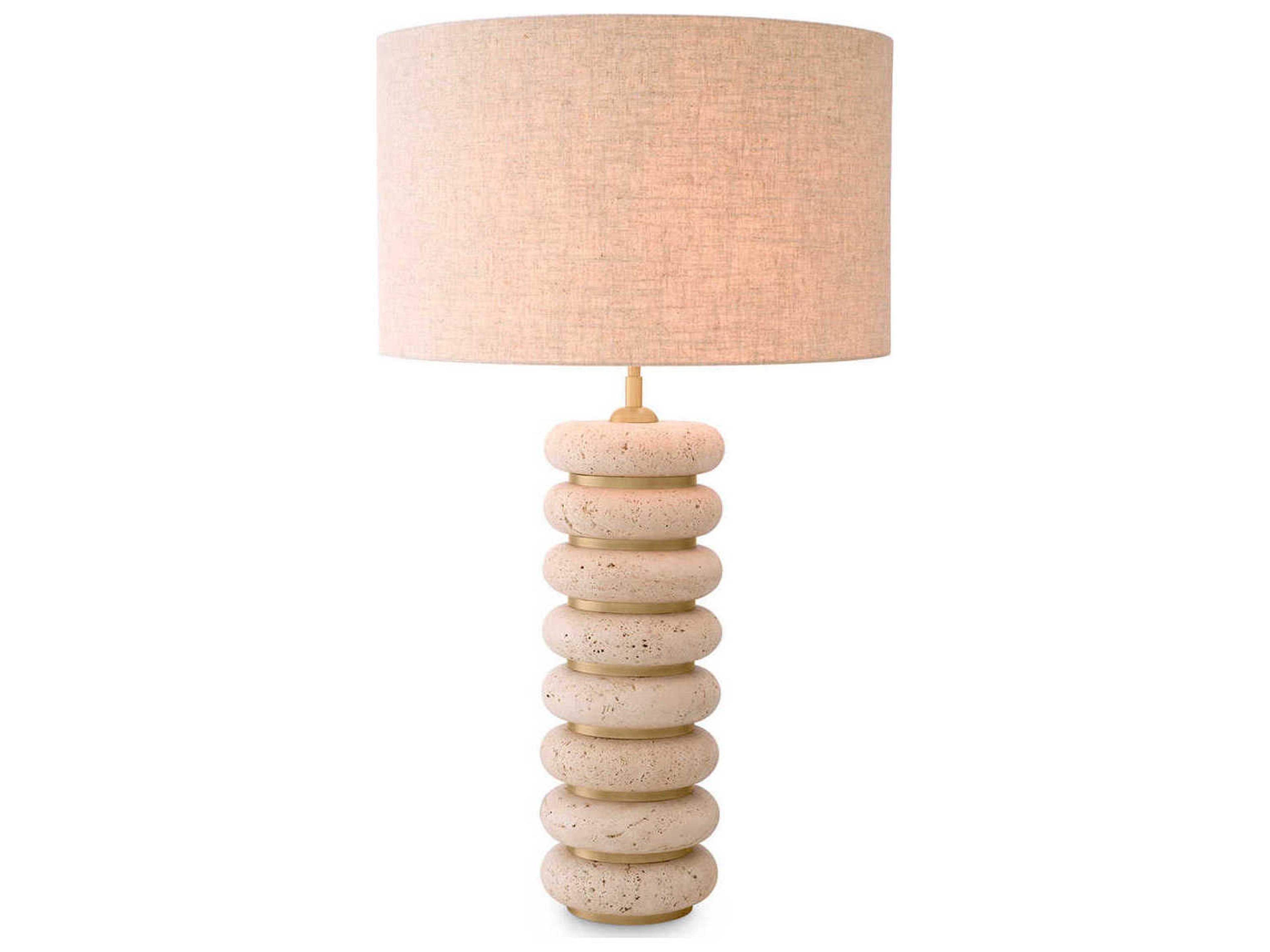 Eichholtz Baron Travertine Antique Brass Incl Shade Table Lamp