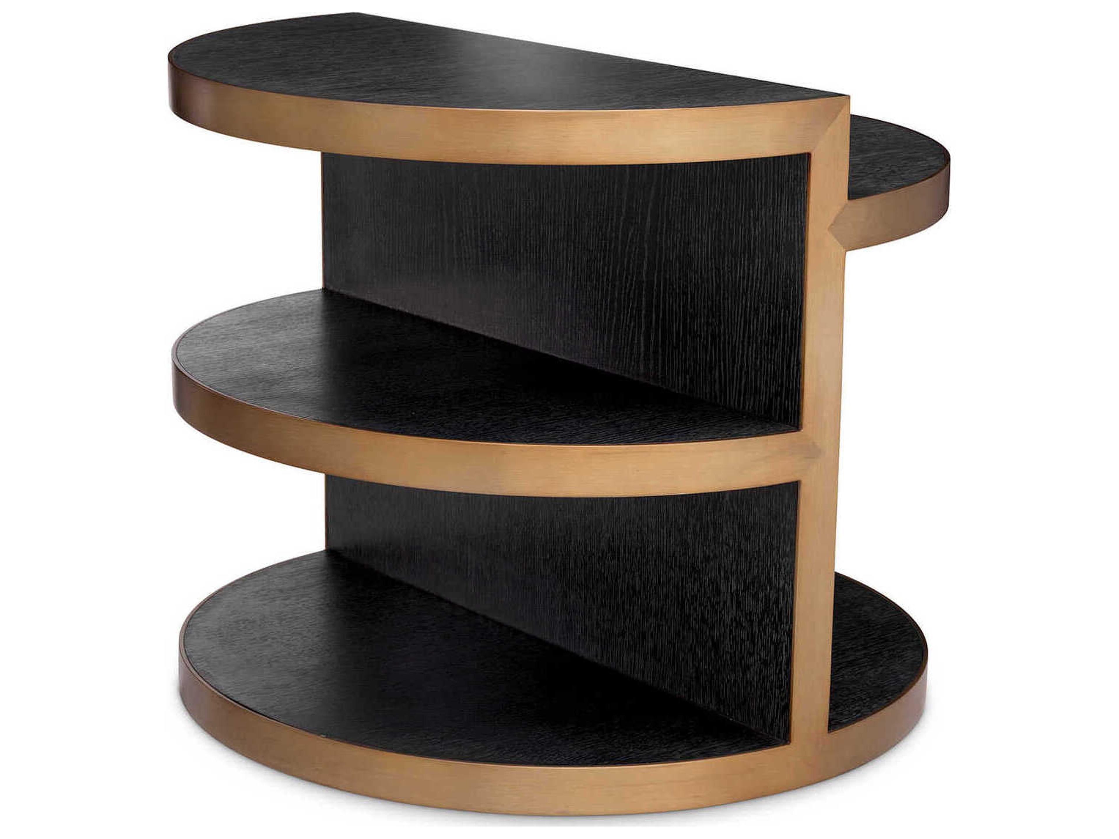 Eichholtz Nilo Charcoal Grey Oak Veneer Brushed Brass Side Table