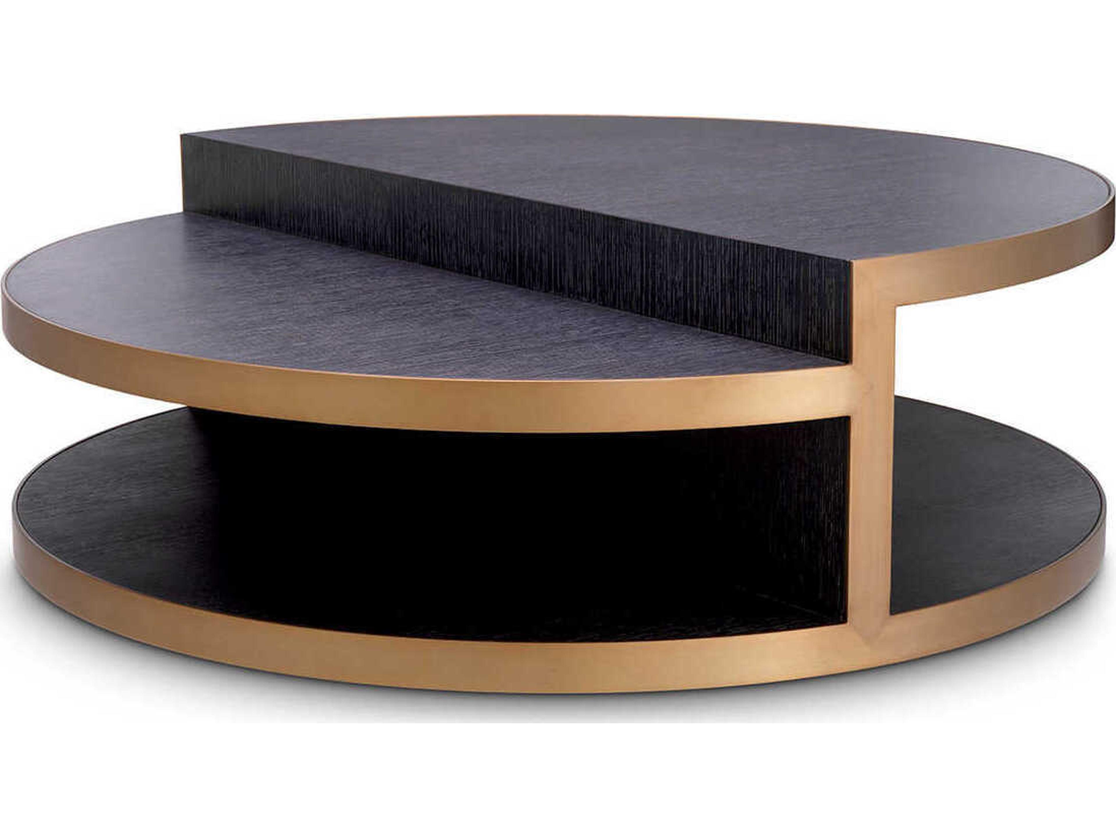 Eichholtz Nilo Charcoal Grey Oak Veneer Brushed Brass Coffee Table
