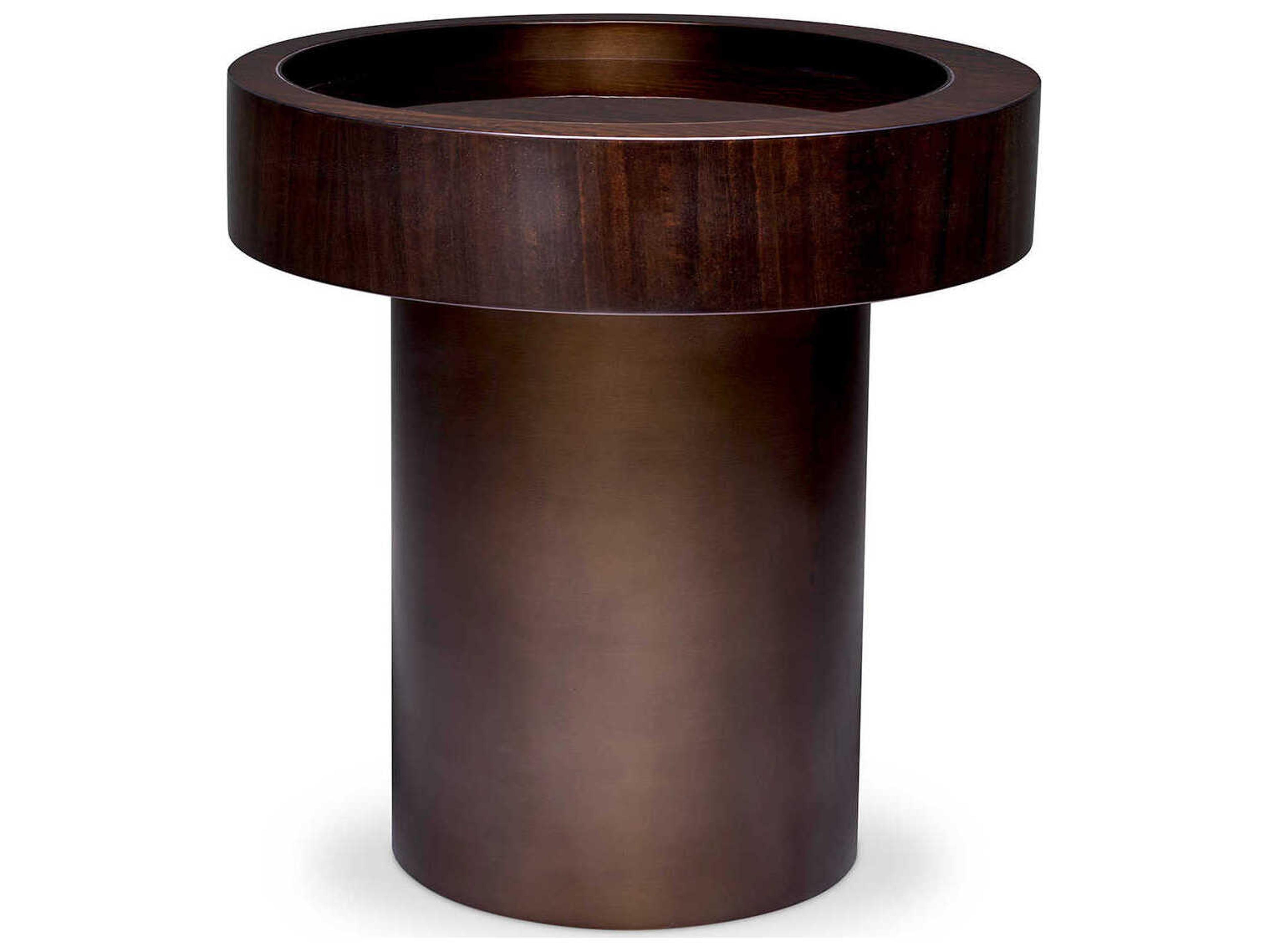 Eichholtz Otus Round Eucalyptus Veneer Bronze Side Table