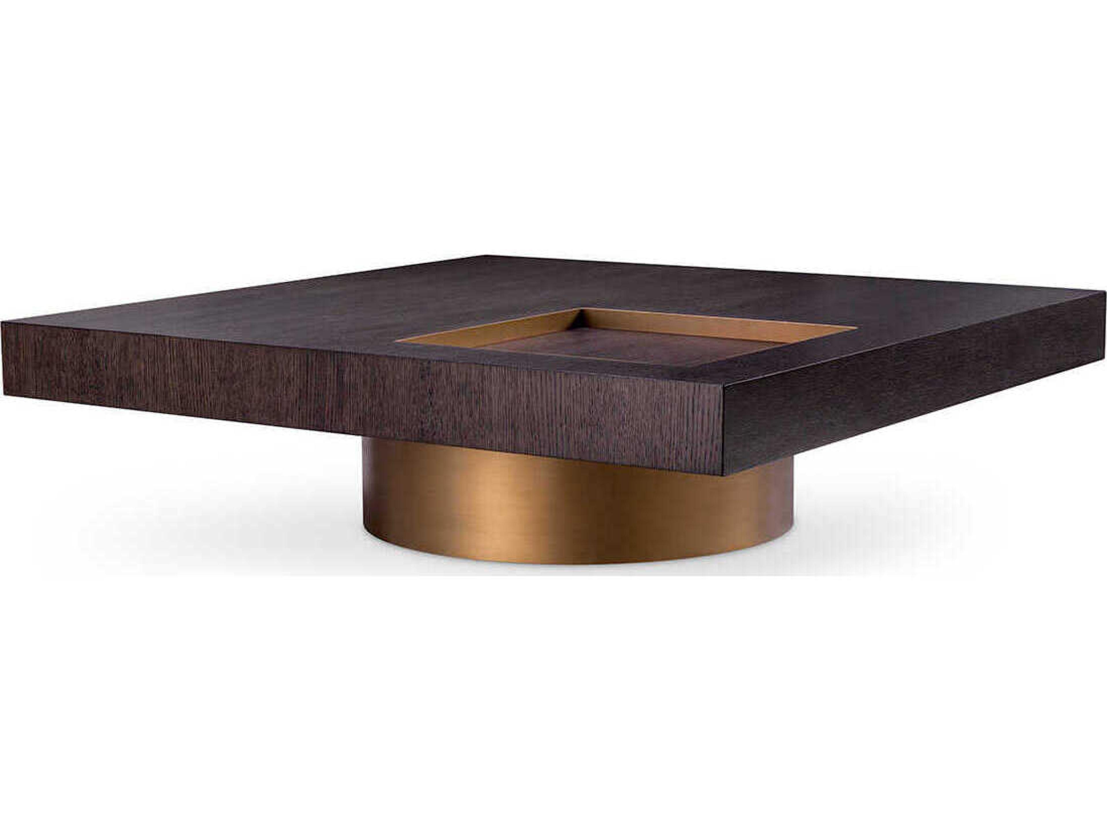 Eichholtz Otus Square Mocha Oak Veneer Brushed Brass Coffee Table