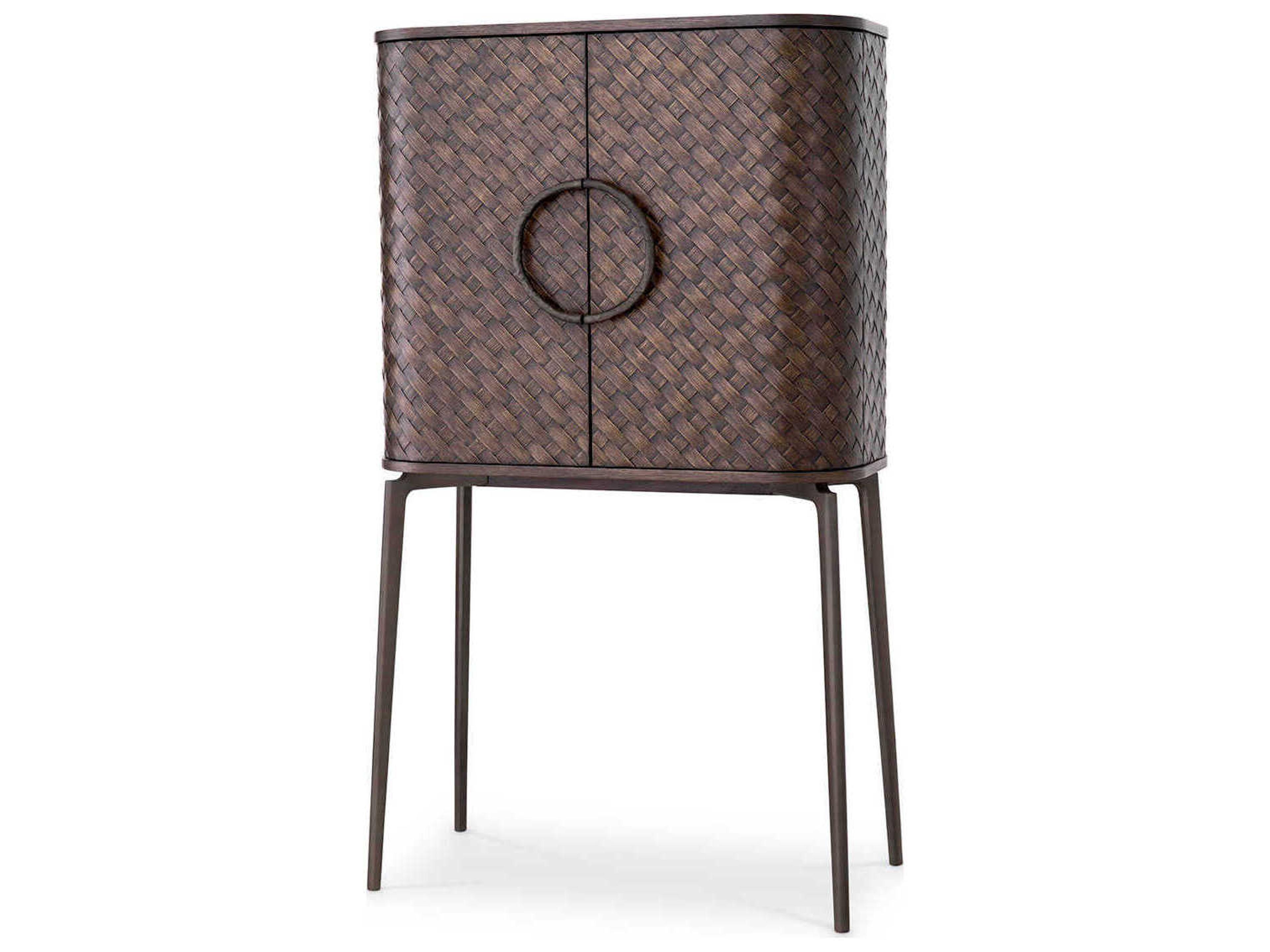 Eichholtz Nilsson Oak Veneer Bronze Bar Cabinet