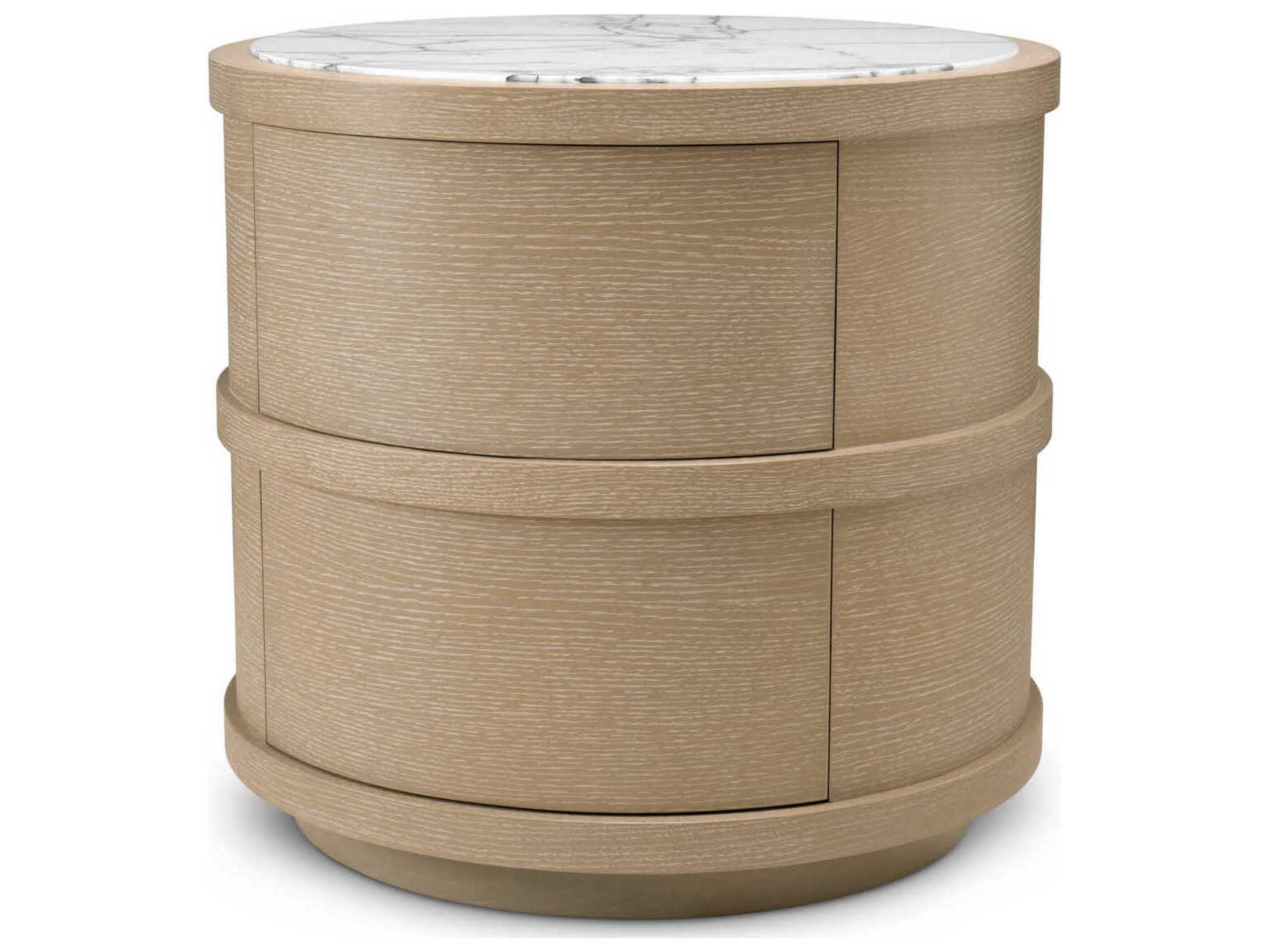 Eichholtz Cabana Round Washed Oak Veneer Nightstand