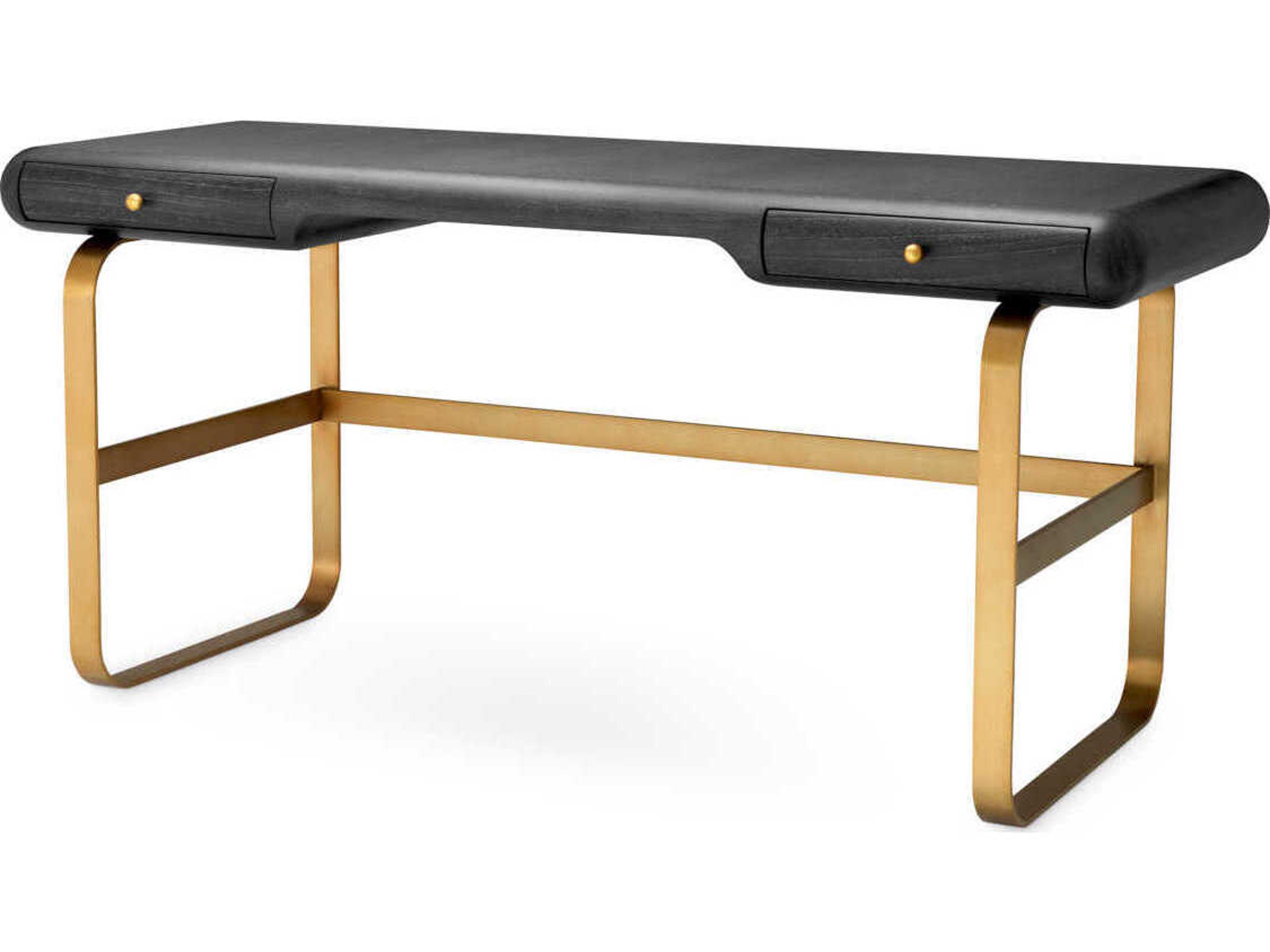 Eichholtz Nathaniel Charcoal Grey Oak Veneer Brushed Brass Desk