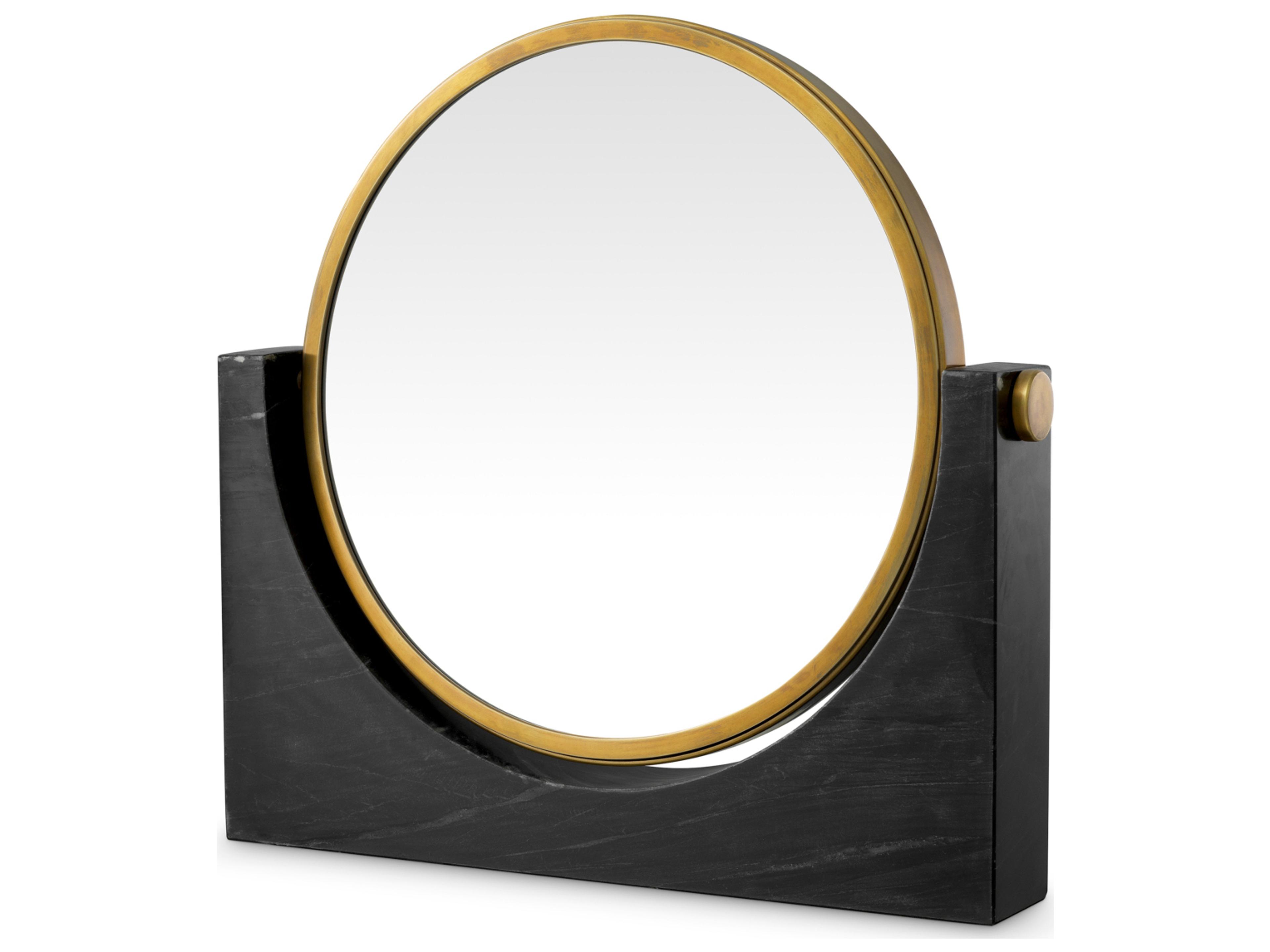 Eichholtz Black Marble X Vintage Brass Dresser Mirror Round