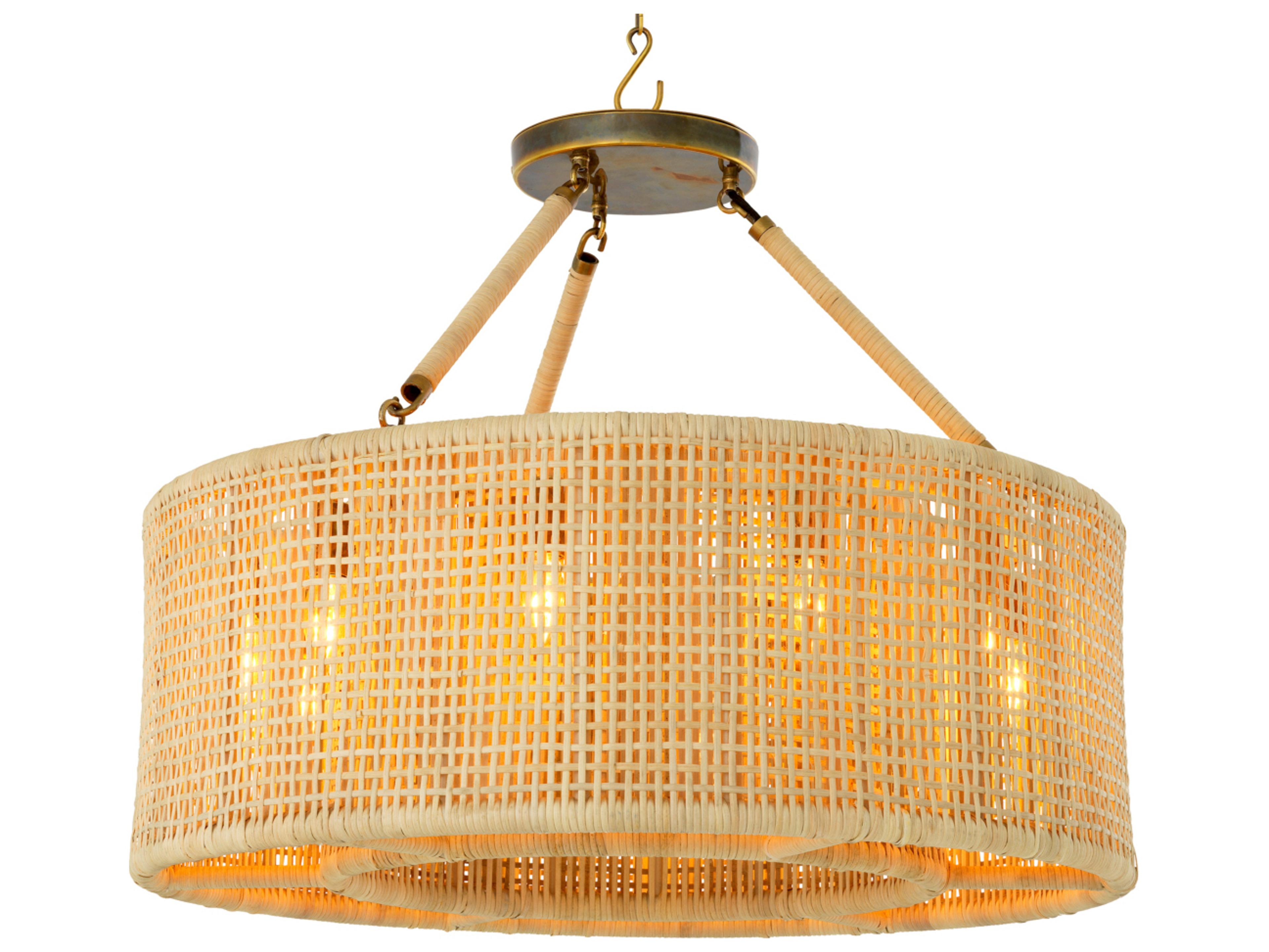 Eichholtz Natural Rattan X Vintage Brass Chandelier