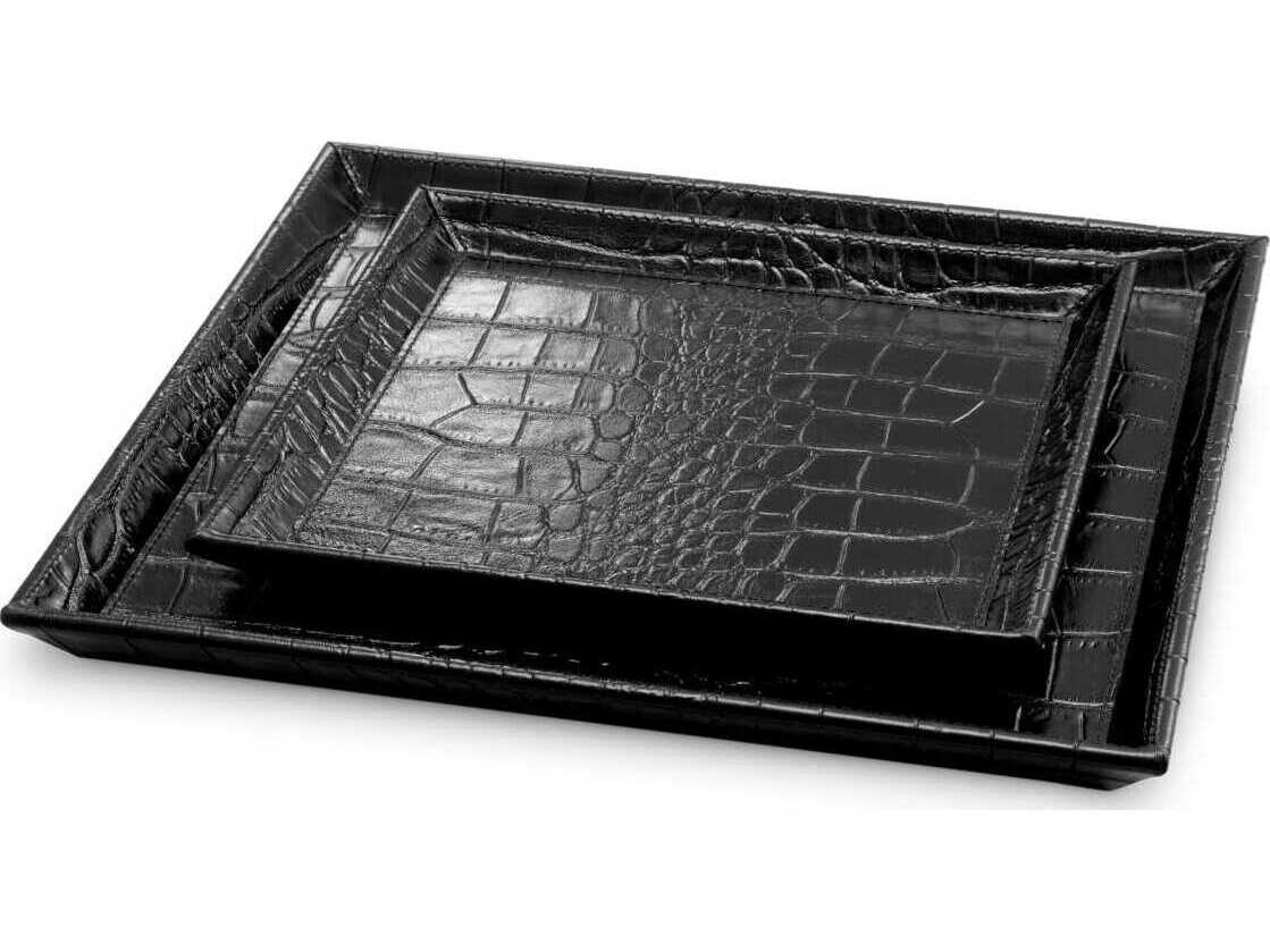 Eichholtz Scaleo Croco Embossed Black Leather Set of 2 Desk Tray