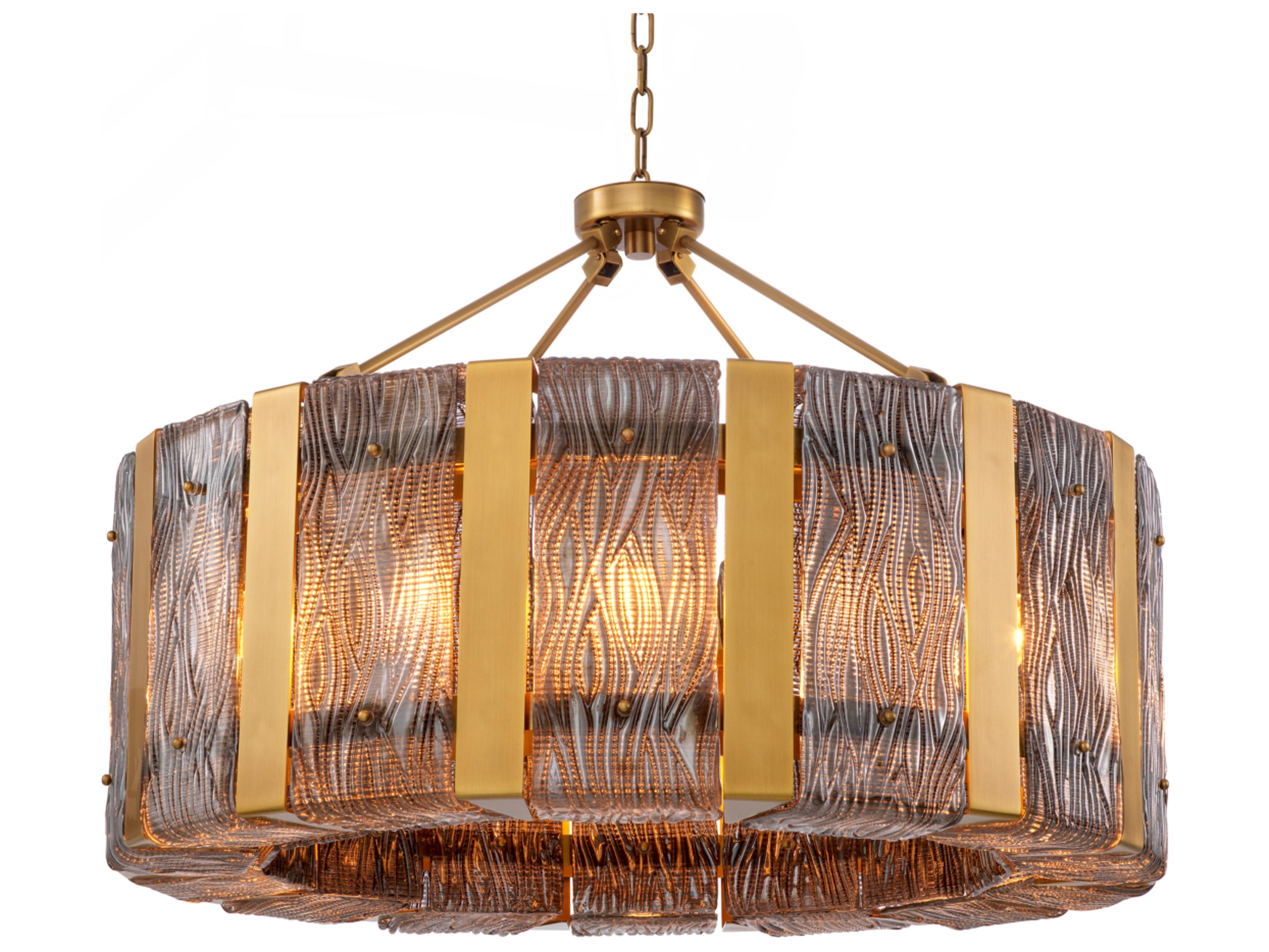 Eichholtz Antique Brass Xlight Smoke Glass Chandelier