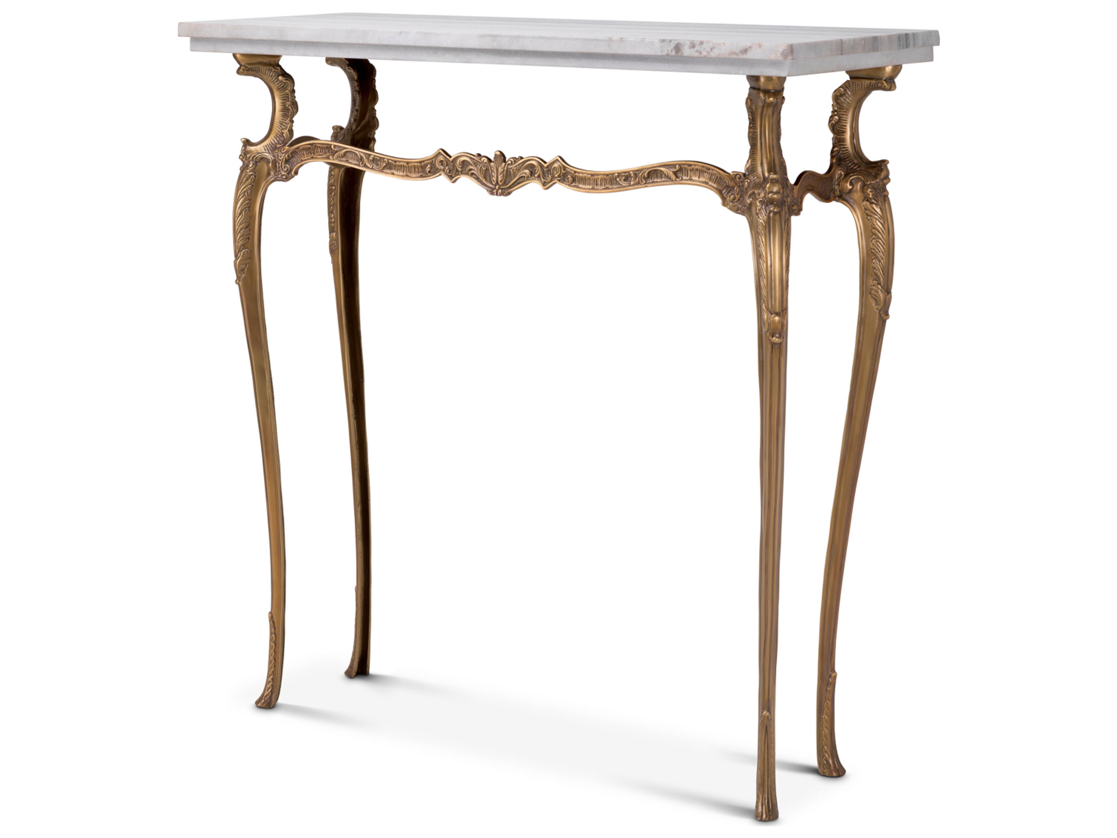 Eichholtz Rectangular Vintage Brass X White Marble Top Console Table