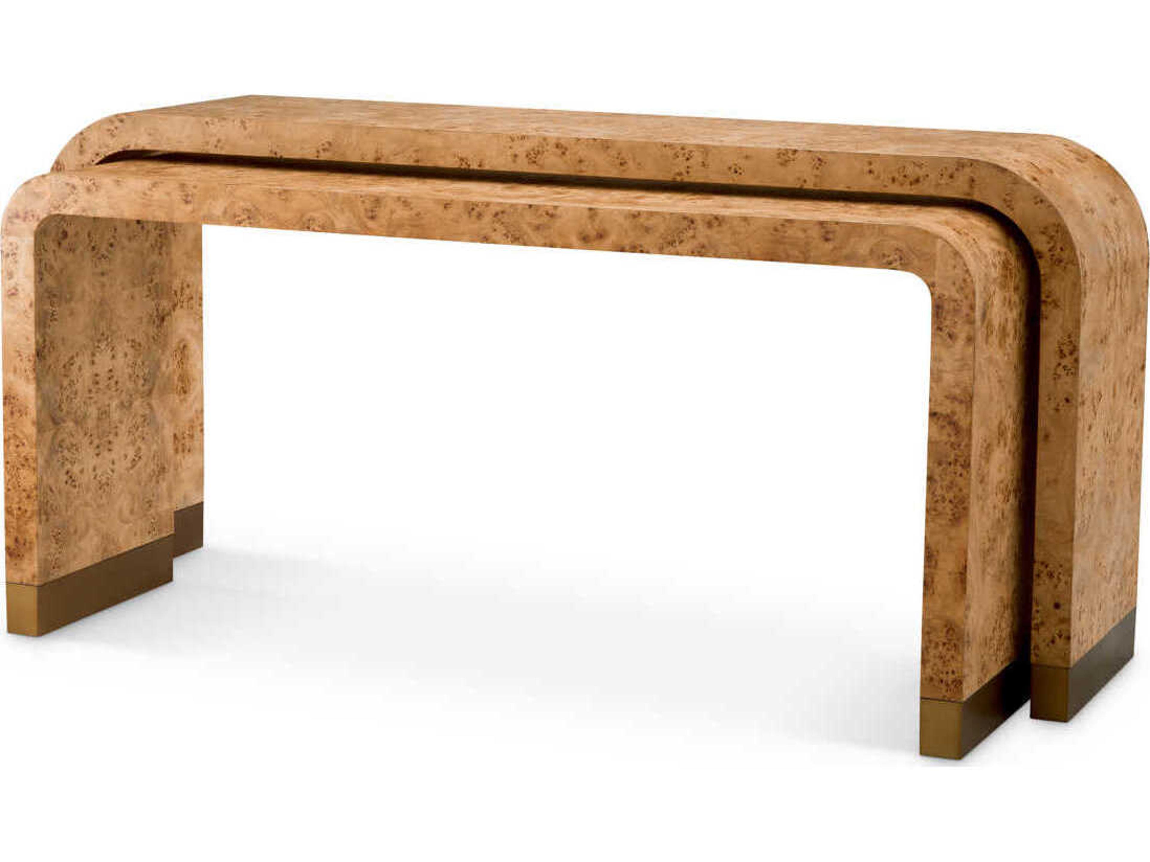 Eichholtz Quinton Light Brown Mappa Burl Veneer Set of 2 Console Table