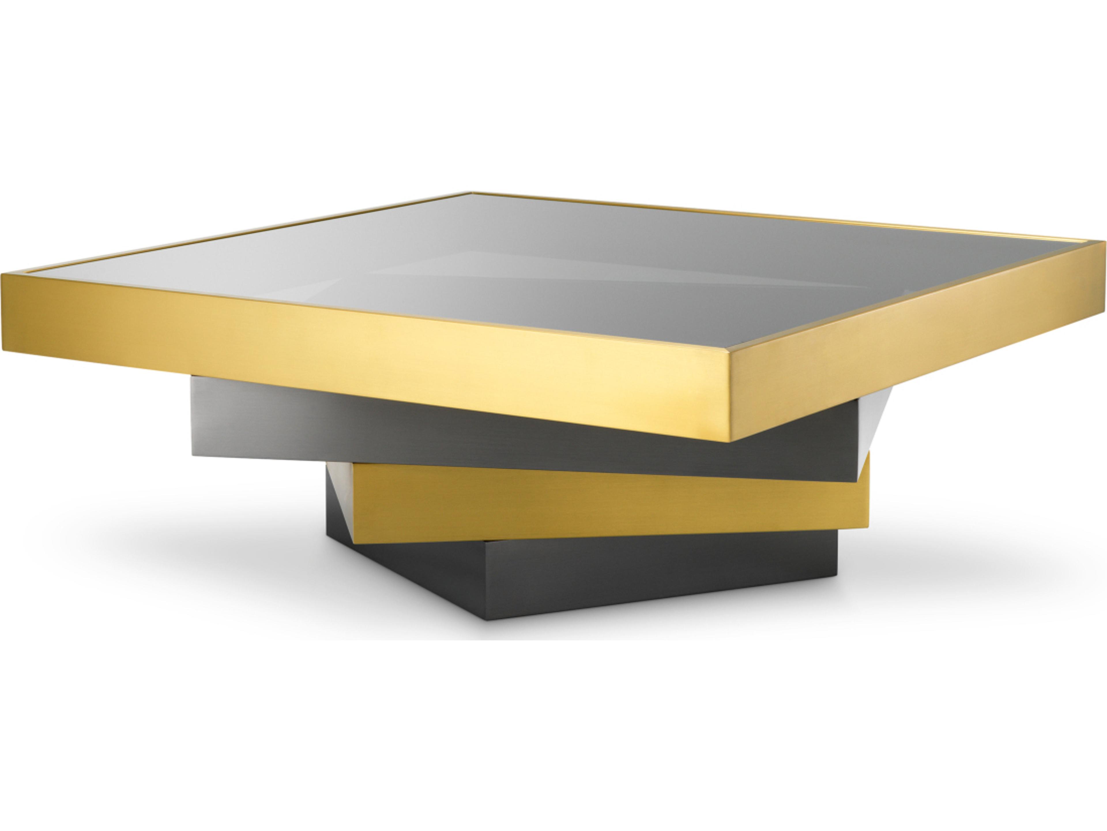 Eichholtz Square Brushed Brass X Bronze Smoke Glass Coffee Table