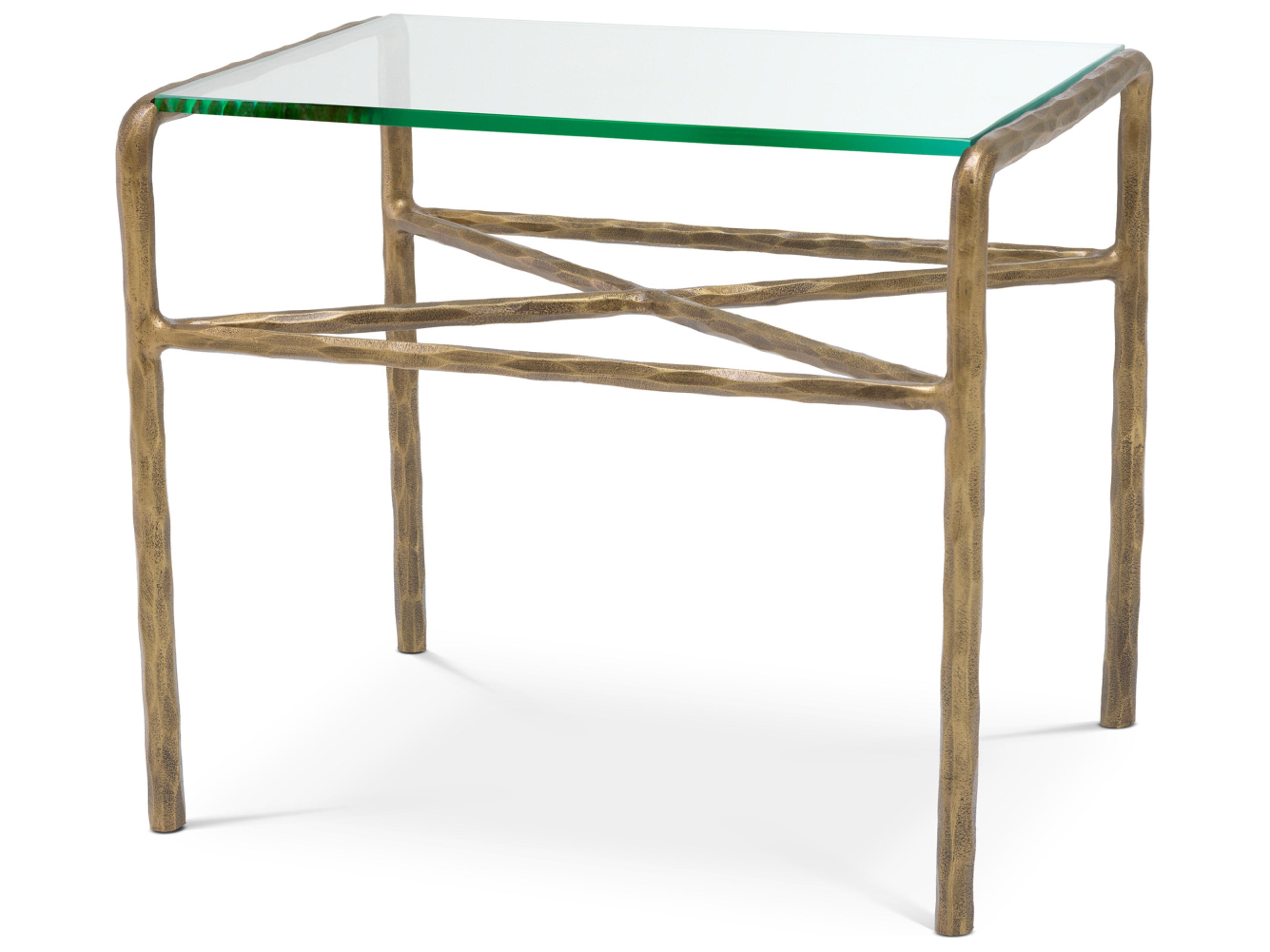 Eichholtz Rectangular Vintage Brass X Clear Glass End Table