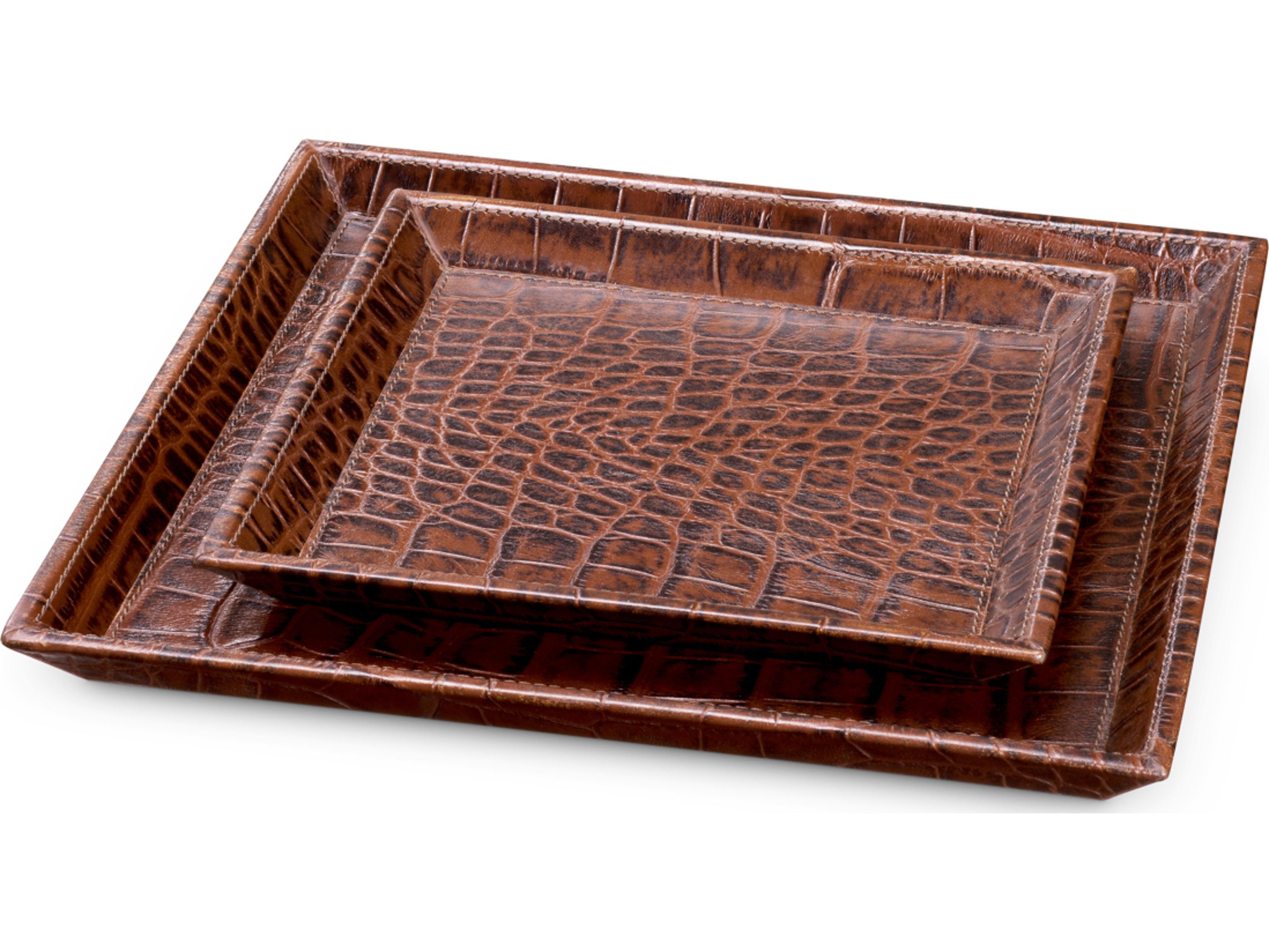 Eichholtz Croco Embossed Antique Brown Leather Serving Tray