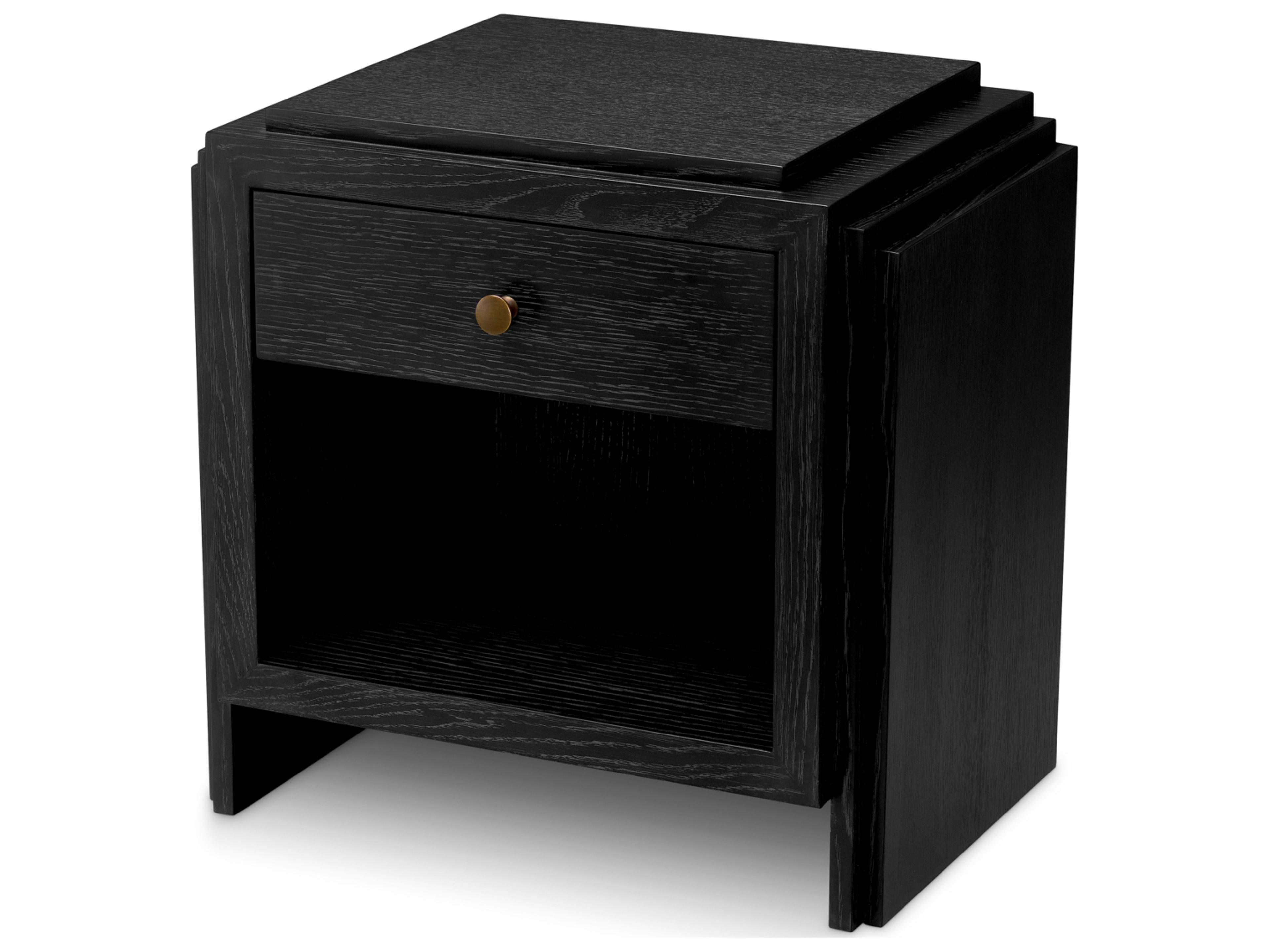 Eichholtz 1-Drawer Gray Oak Wood Nightstand