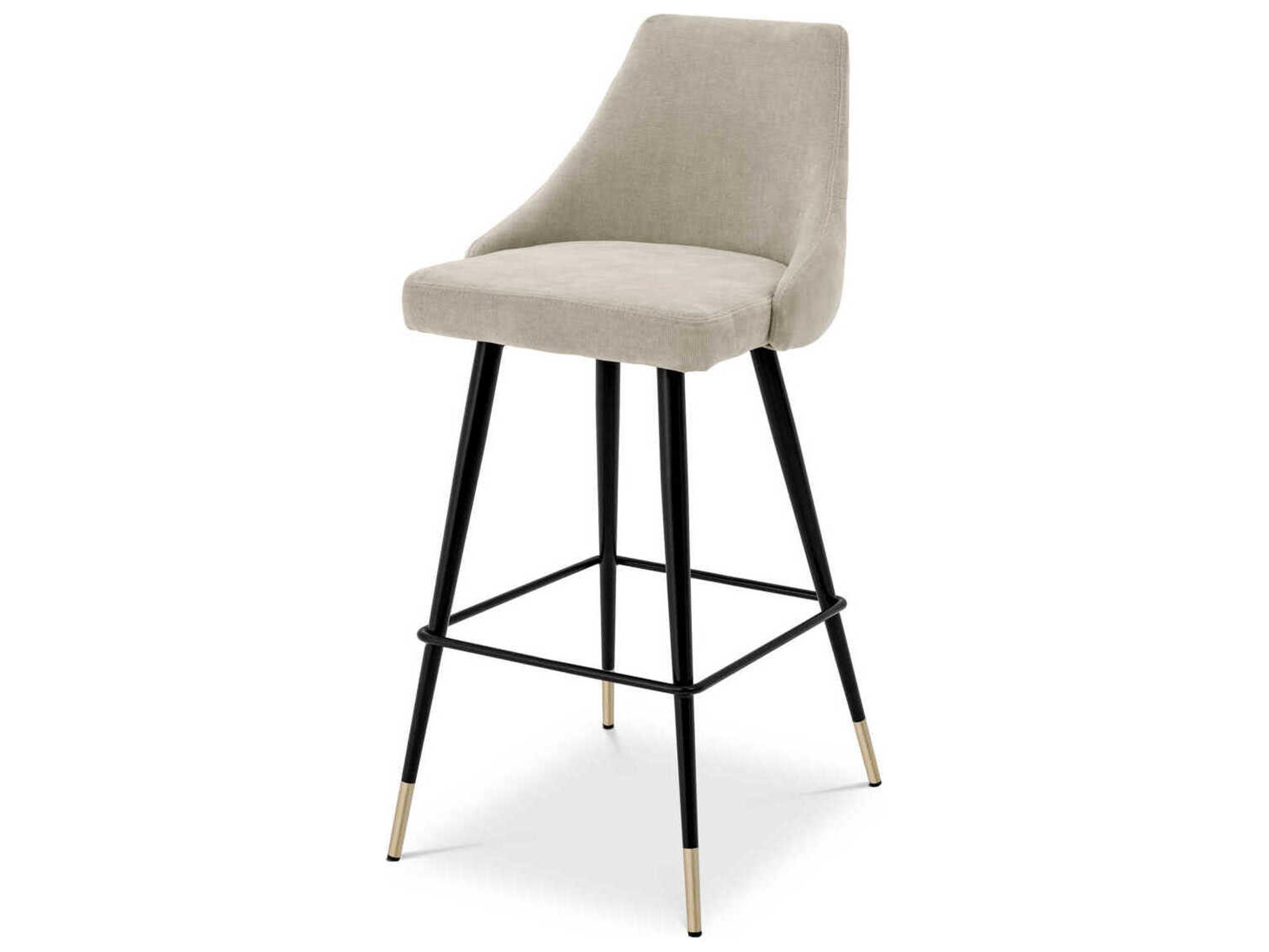 Eichholtz Cedro Clarck Sand Black & Brass Legs Upholstered Bar Stool