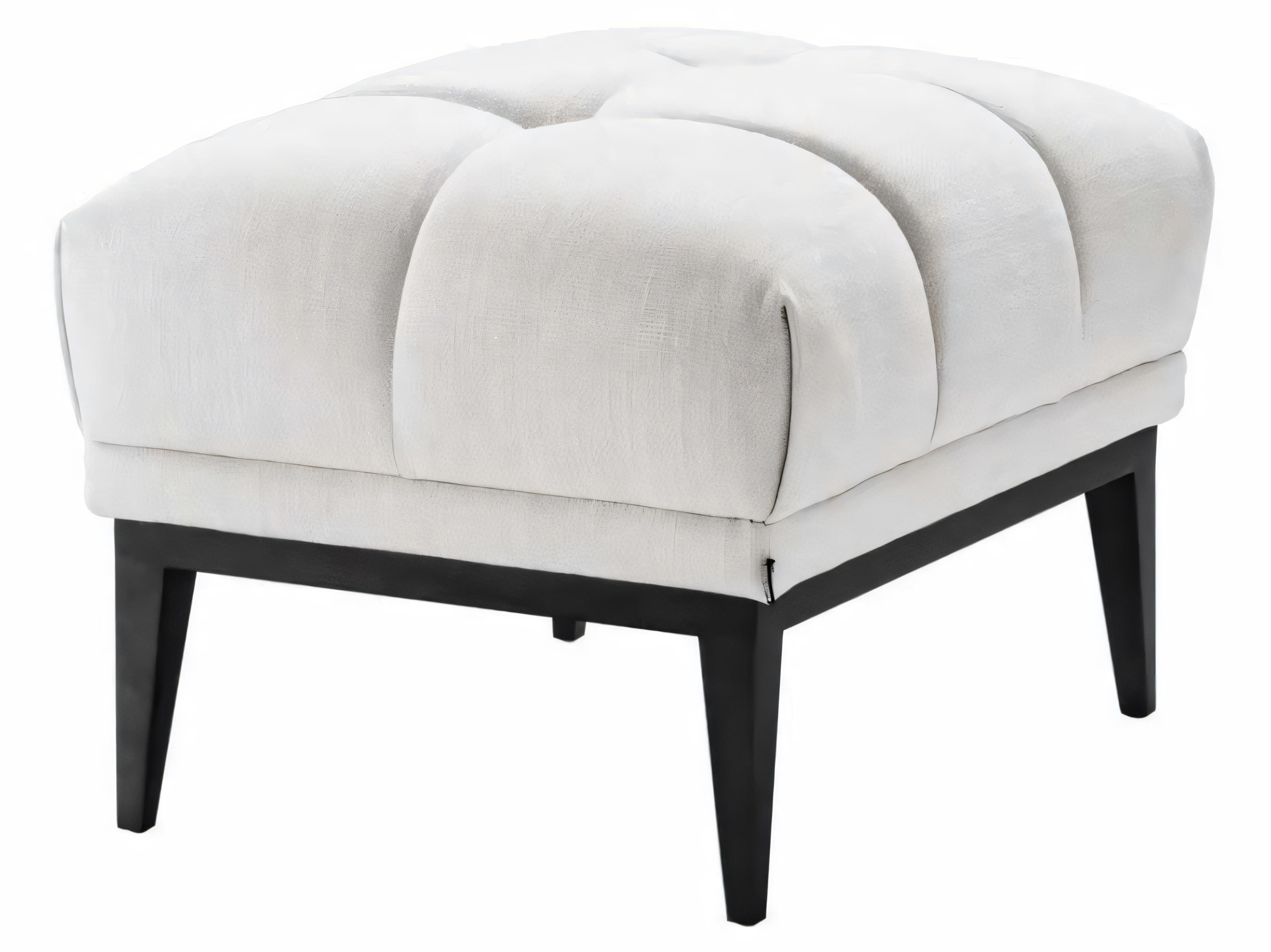 Eichholtz Aurelio Avalon White Gunmetal Base Cream Upholstered Ottoman