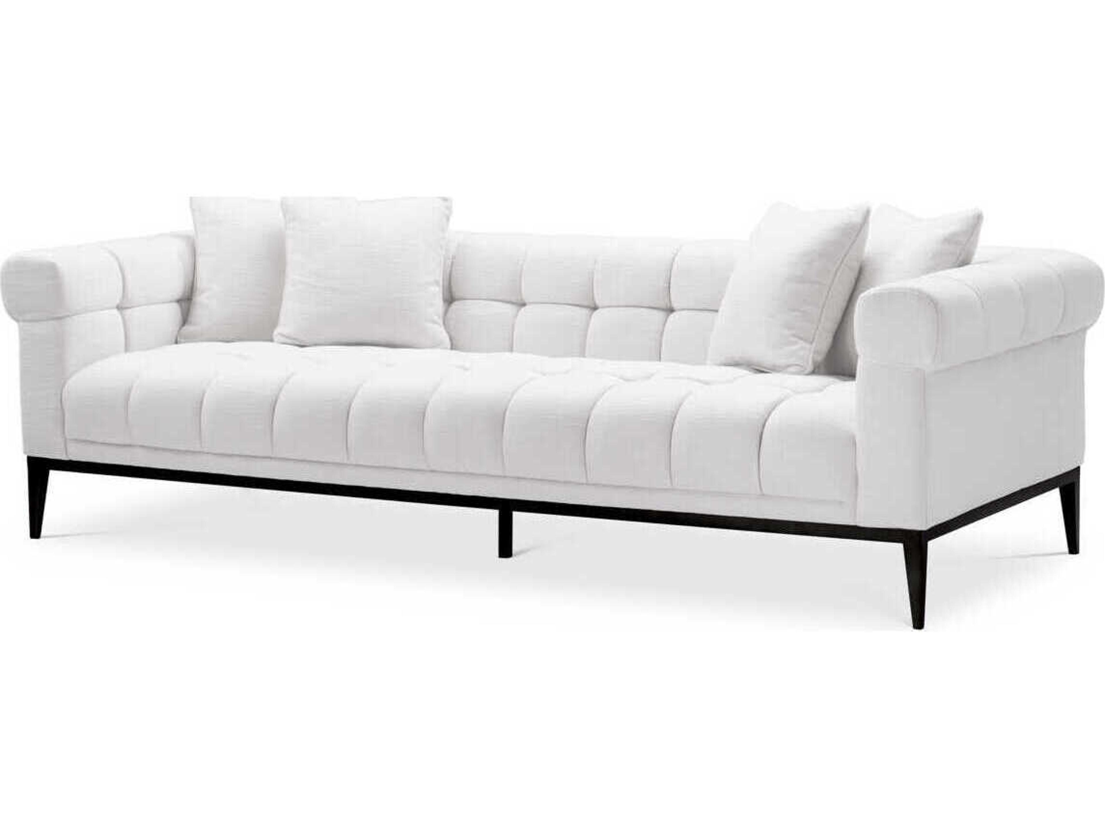 Eichholtz Aurelio Avalon White Gunmetal Base Upholstered Sofa