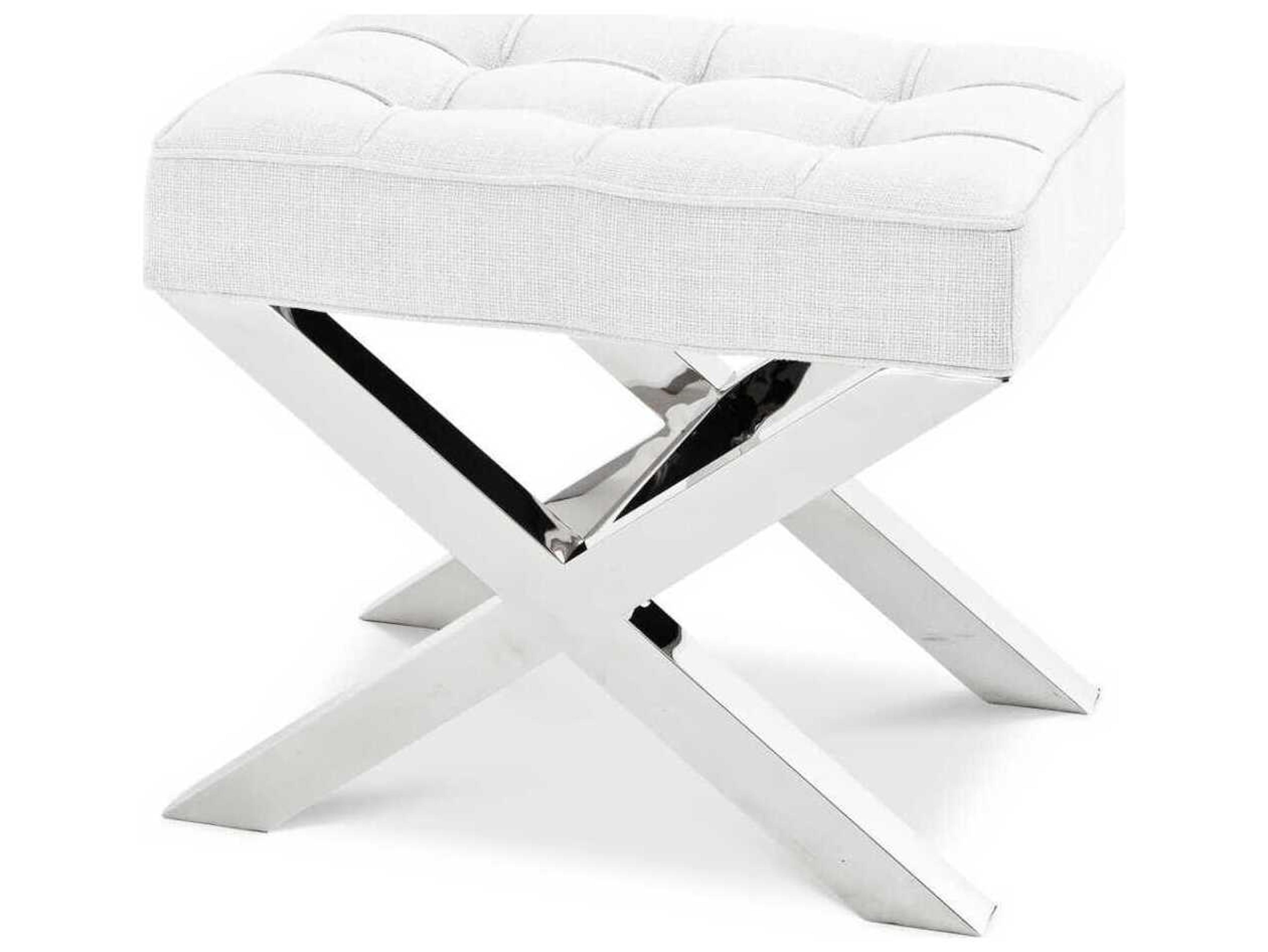 Eichholtz Beekman Avalon White Polished Stainless Steel Upholstered Accent Stool