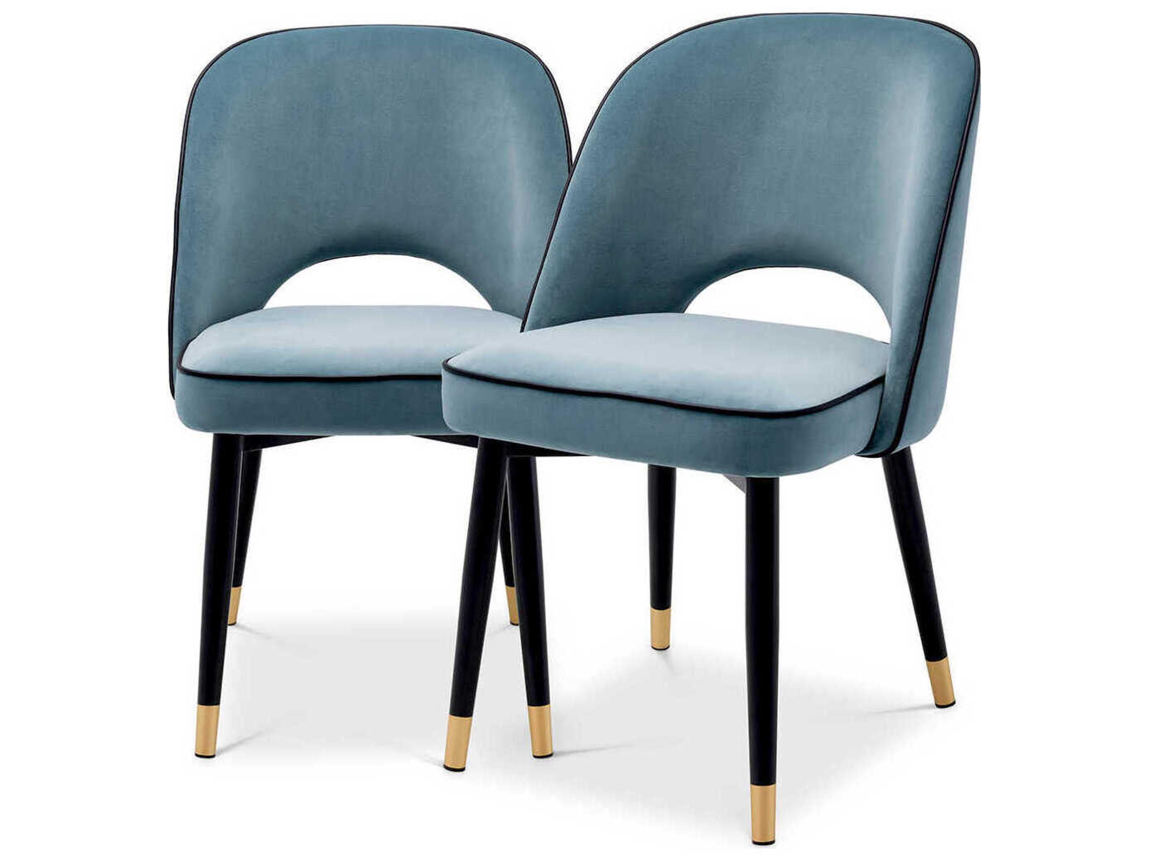 Eichholtz Cliff Blue Velvet Upholstered Armless Dining Chair Set of 2