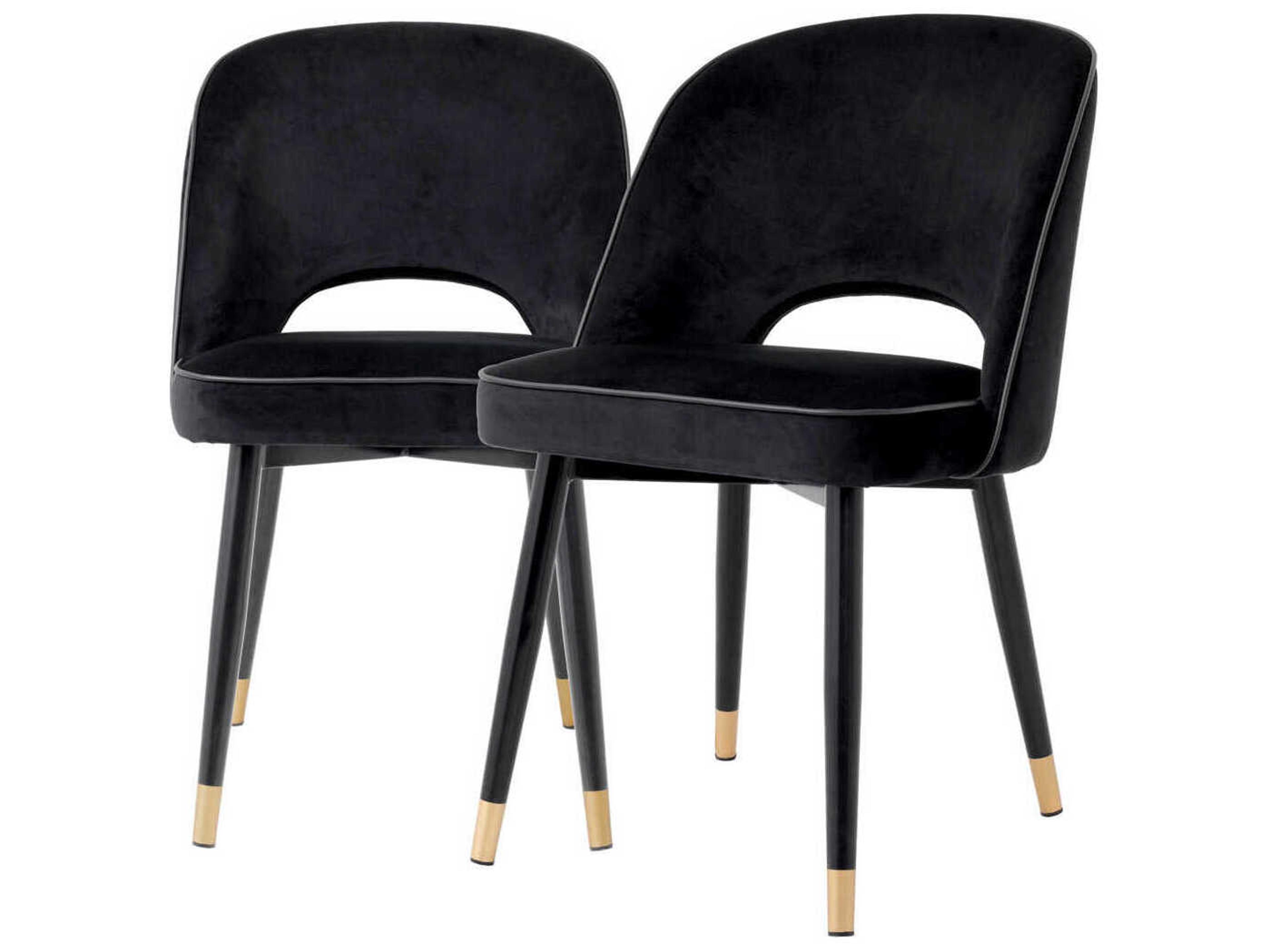 Eichholtz Cliff Black Velvet Upholstered Armless Dining Chair Set of 2