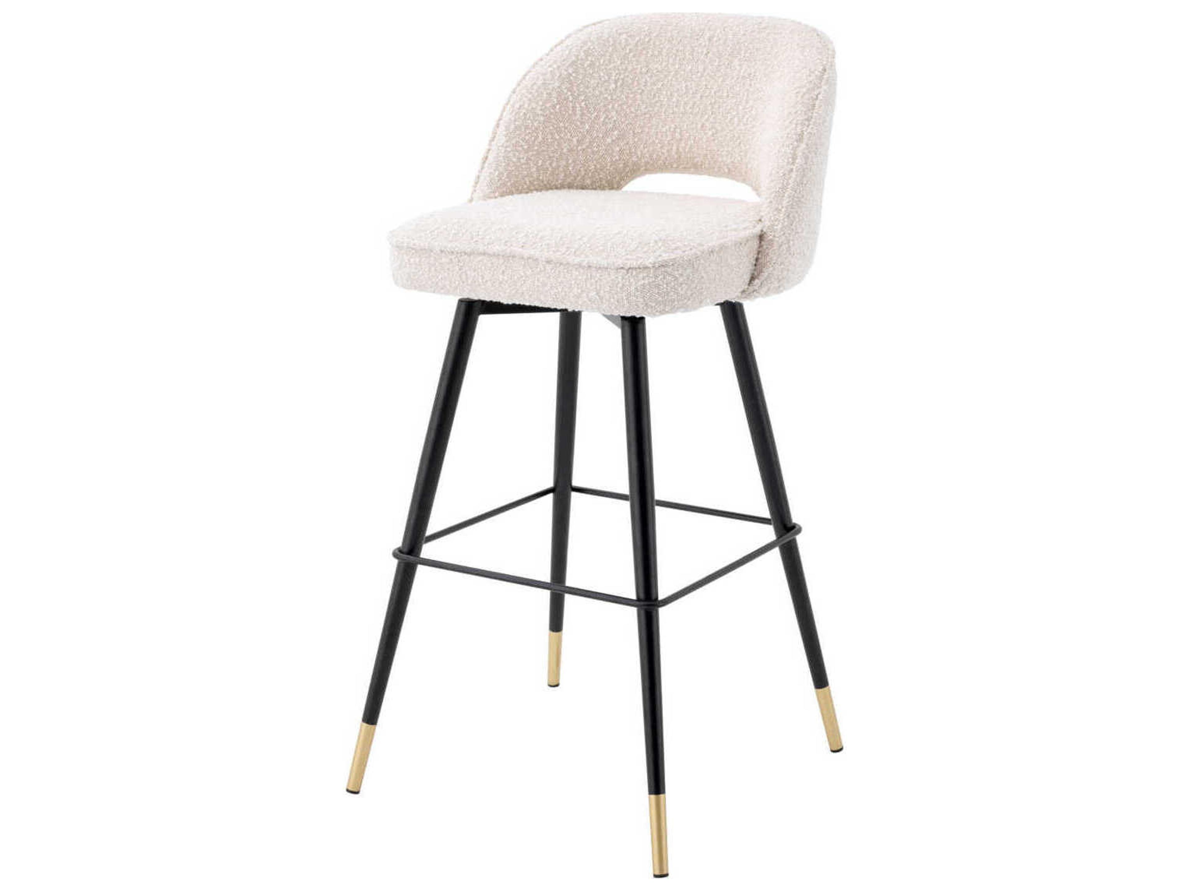 Eichholtz Cliff Boucle Cream Upholstered Swivel Bar Stool Set of 2