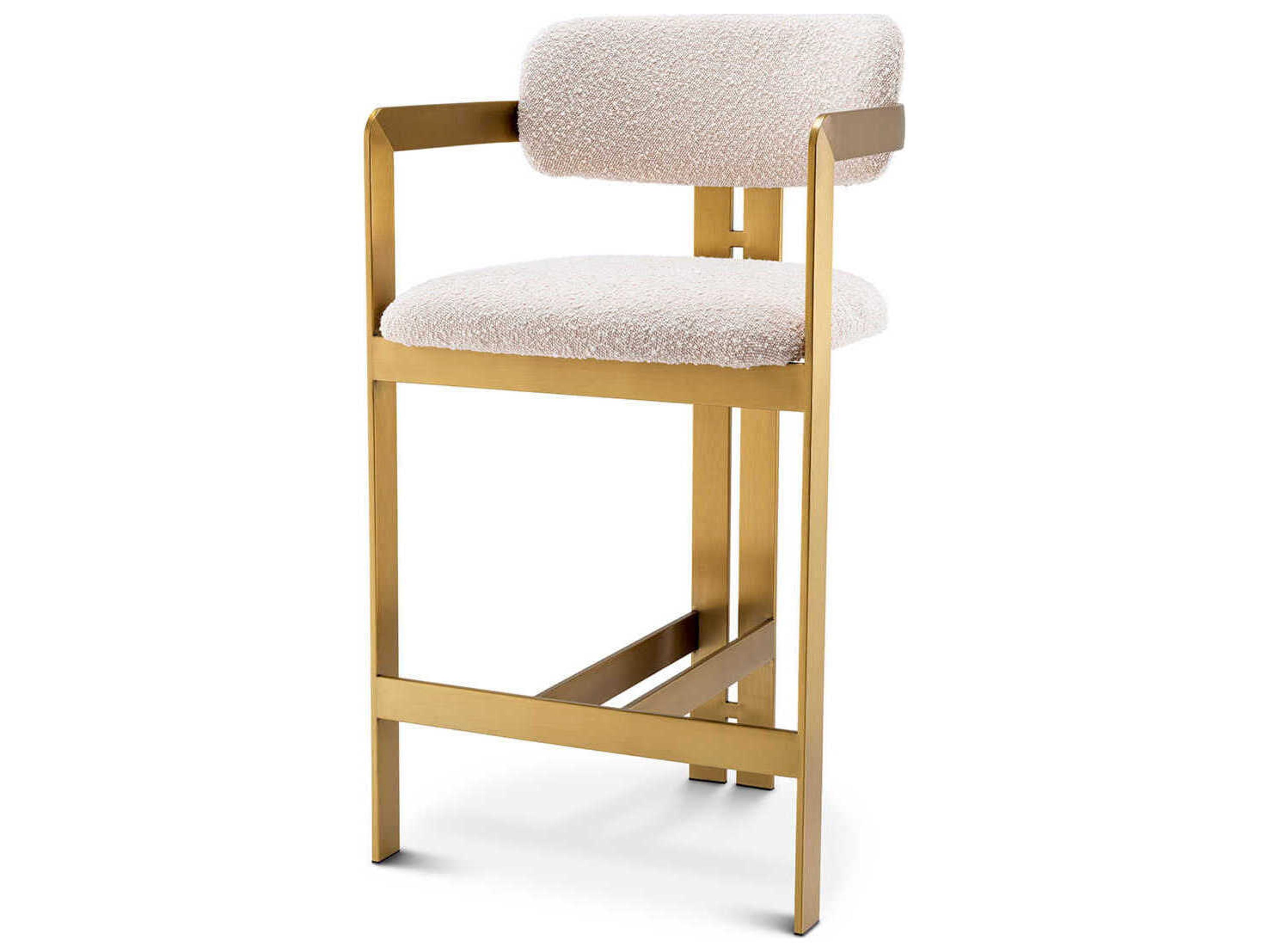 Eichholtz Donato Brushed Brass Boucle Cream Upholstered Counter Stool