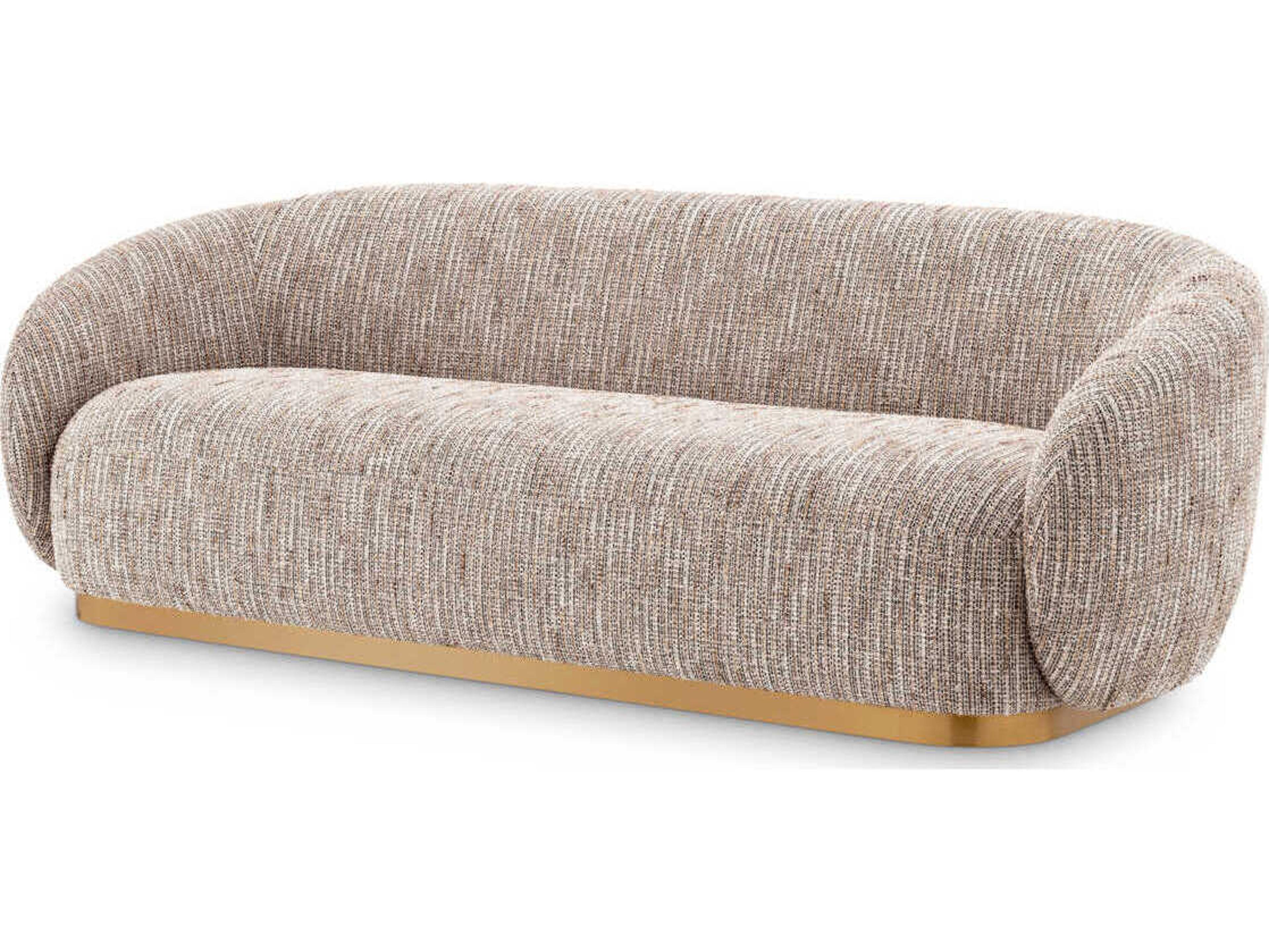 Eichholtz Brice Mademoiselle Beige Brushed Brass Base Upholstered Sofa