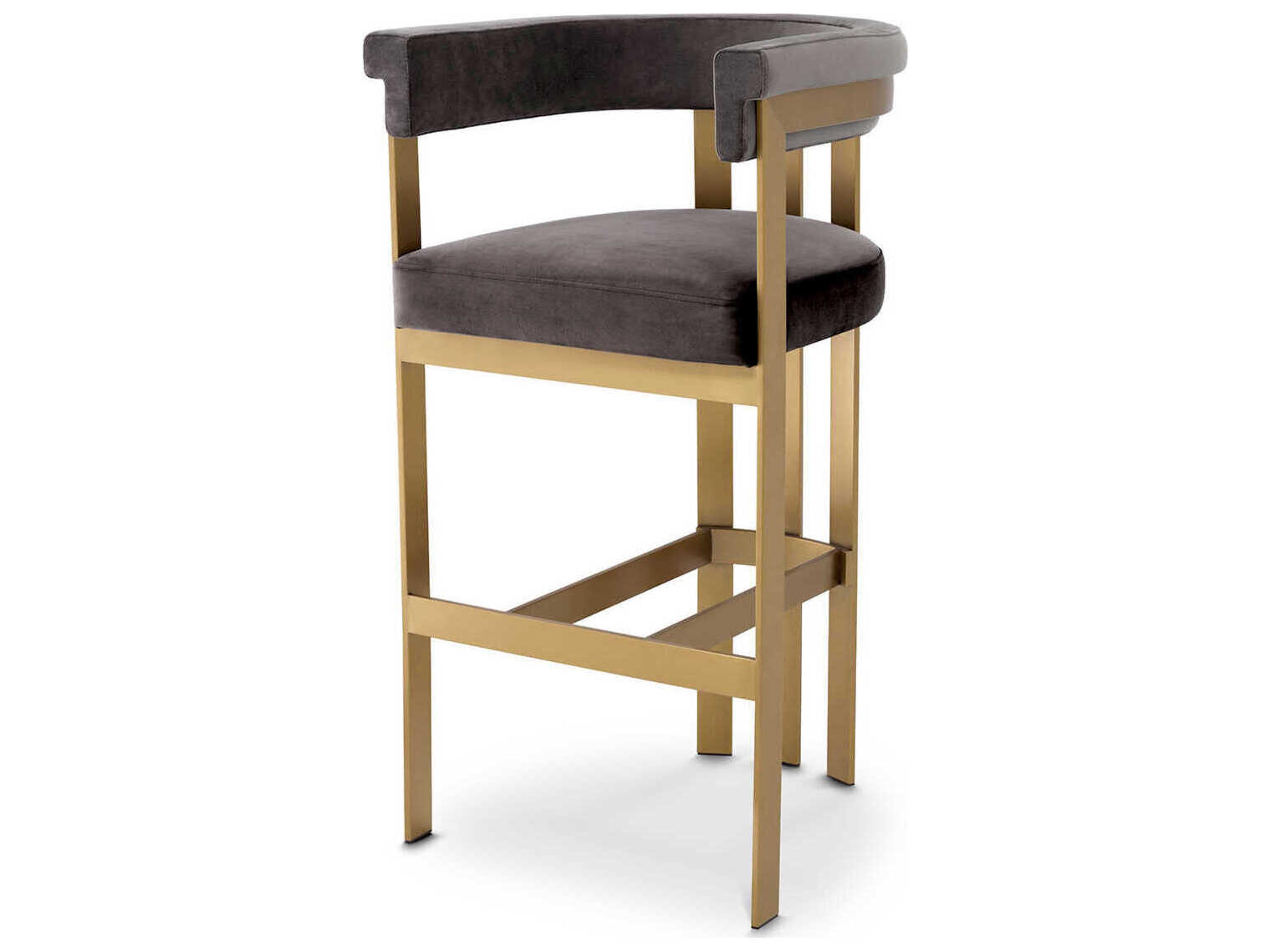 Eichholtz Clubhouse Brushed Brass Savona Grey Velvet Upholstered Bar Stool