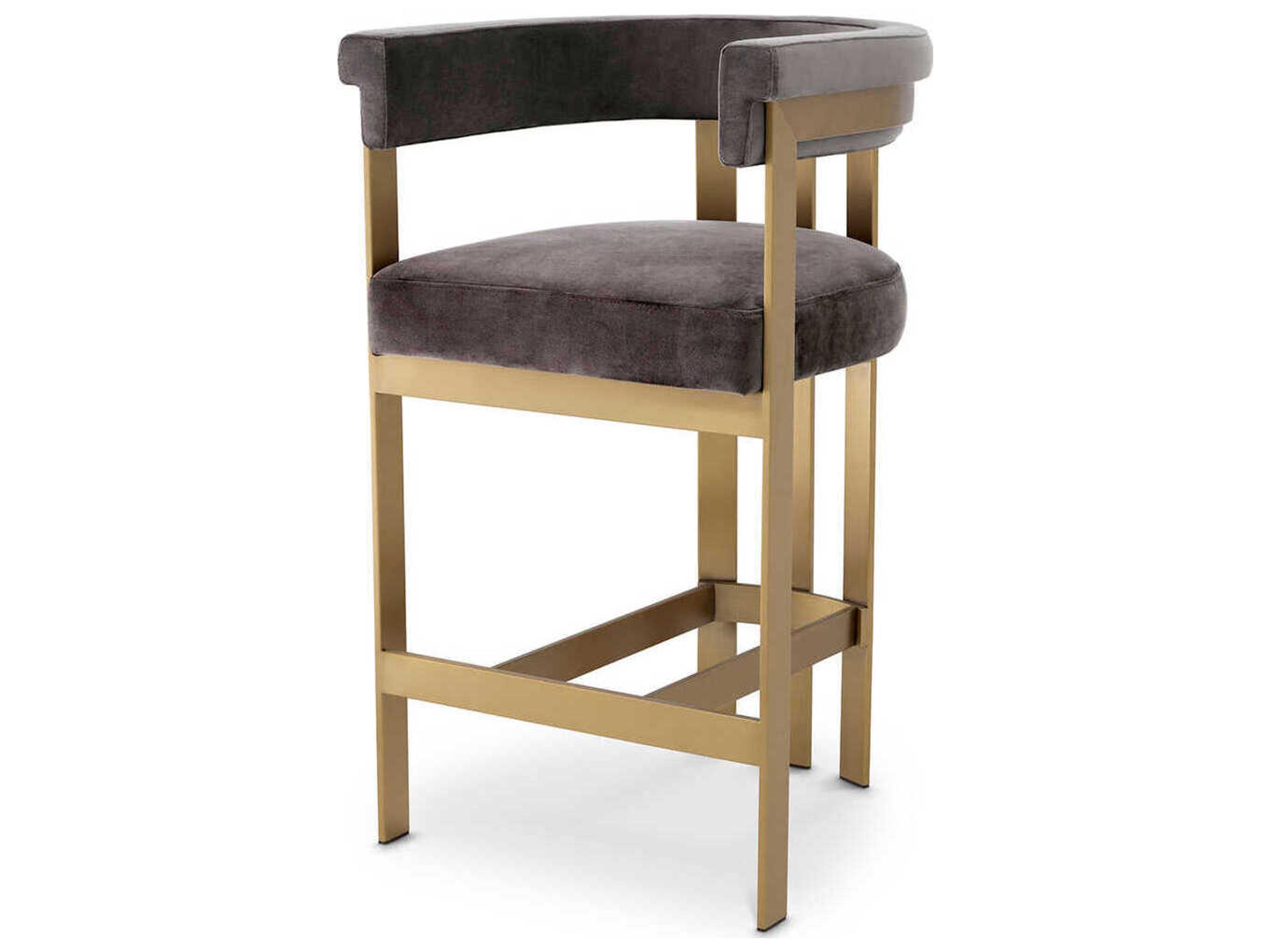 Eichholtz Clubhouse Brushed Brass Savona Grey Velvet Upholstered Counter Stool