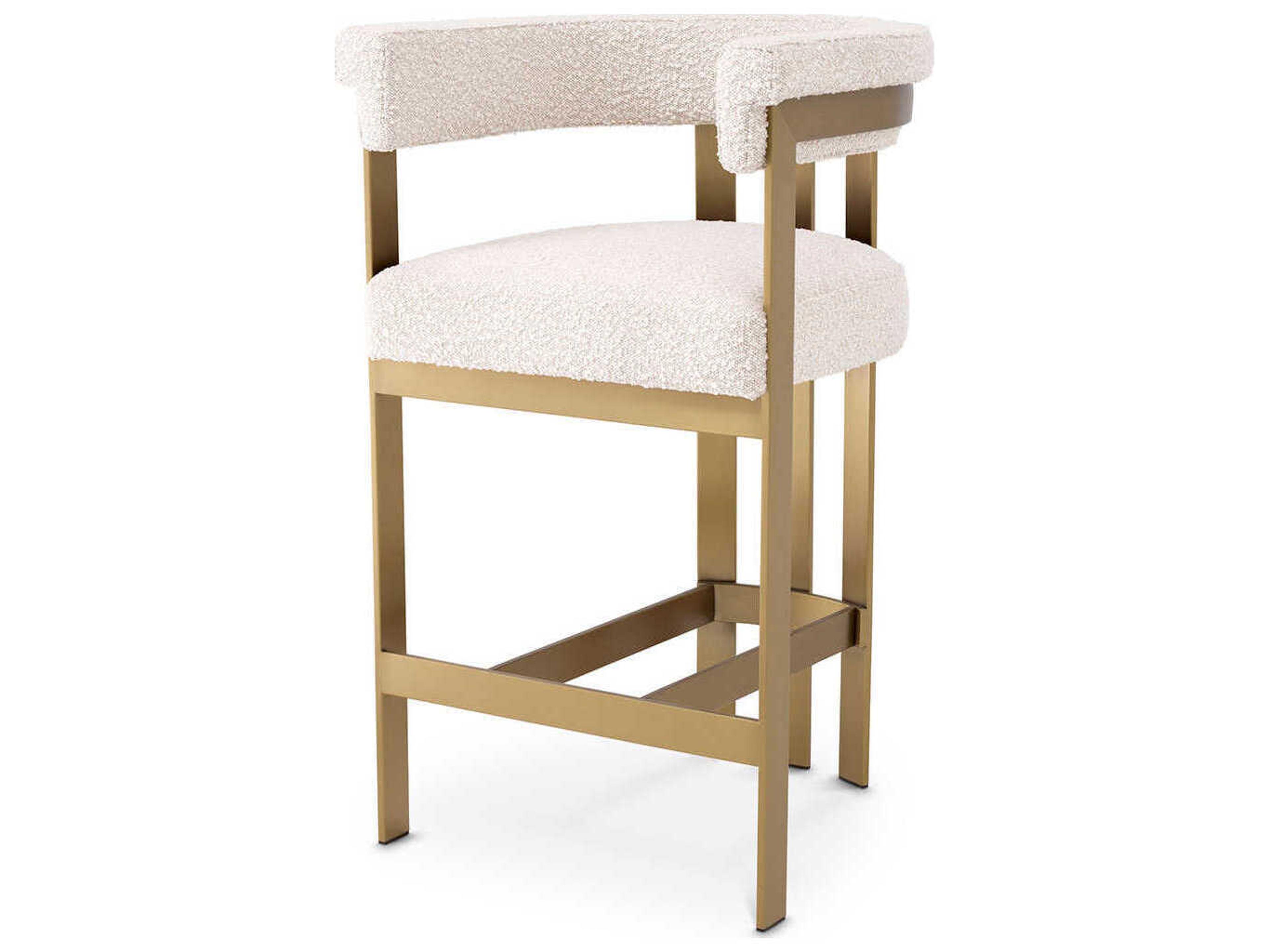 Eichholtz Clubhouse Brushed Brass Boucle Cream Upholstered Counter Stool