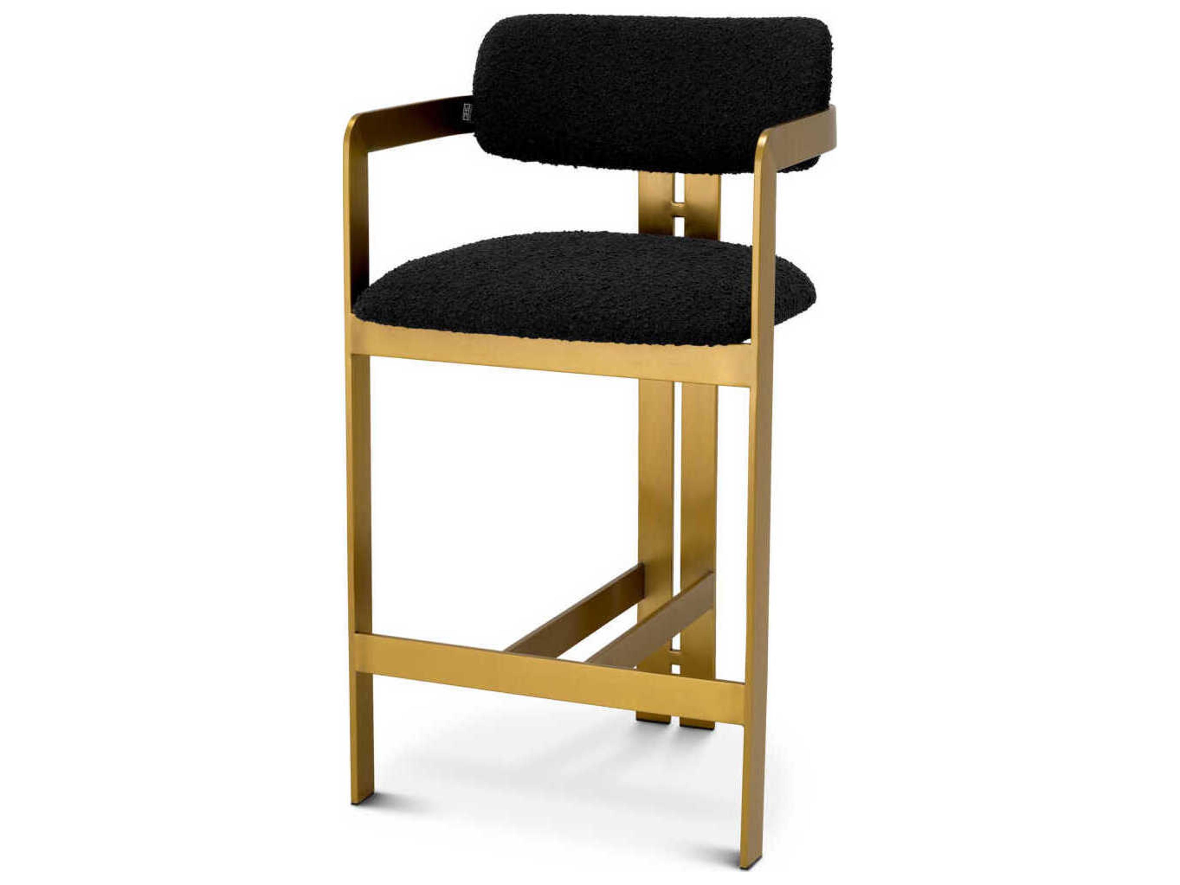 Eichholtz Donato Boucle Black Brushed Brass Upholstered Counter Stool