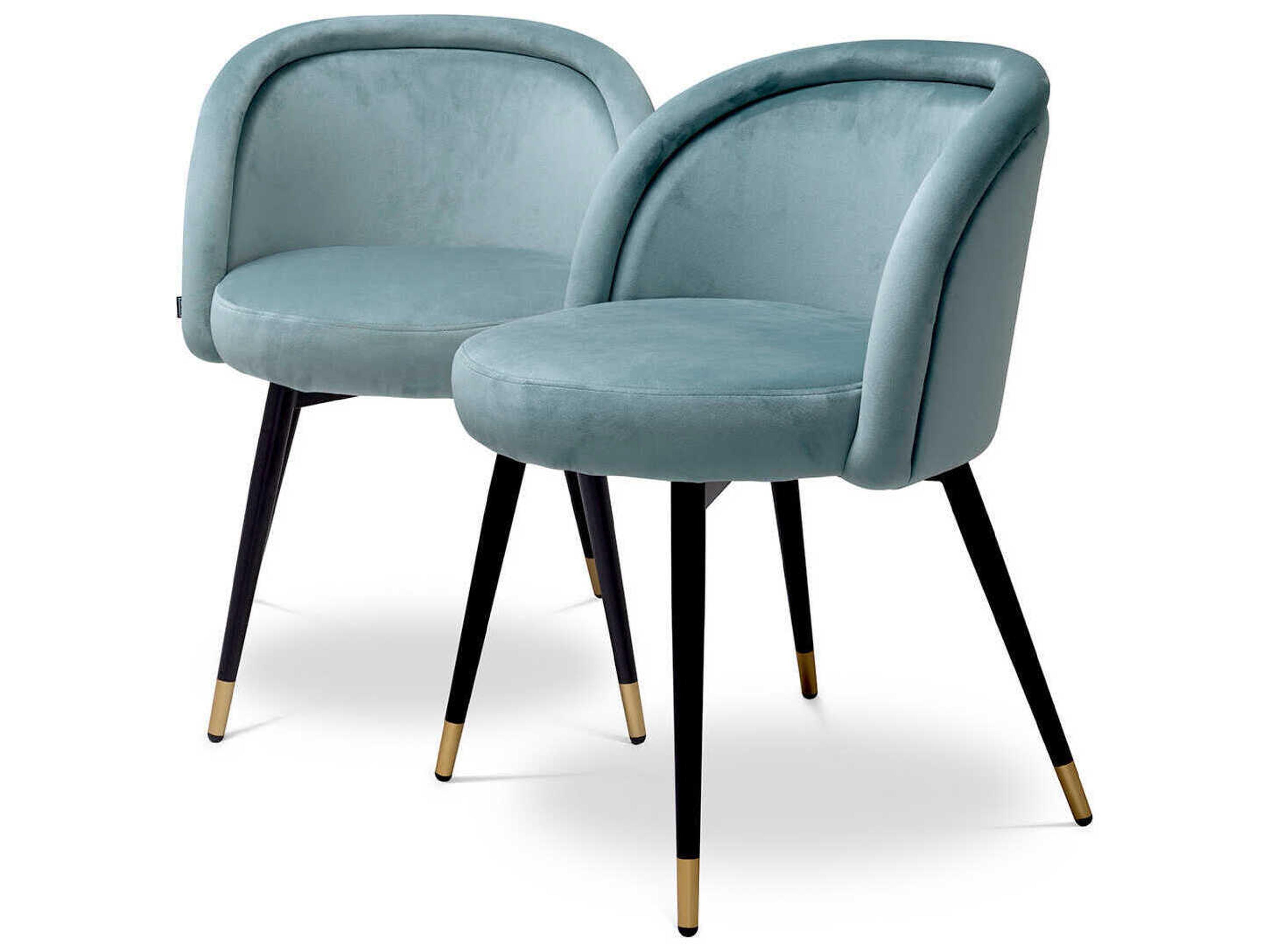 Eichholtz Chloe Blue Velvet Upholstered Armless Dining Chair Set of 2