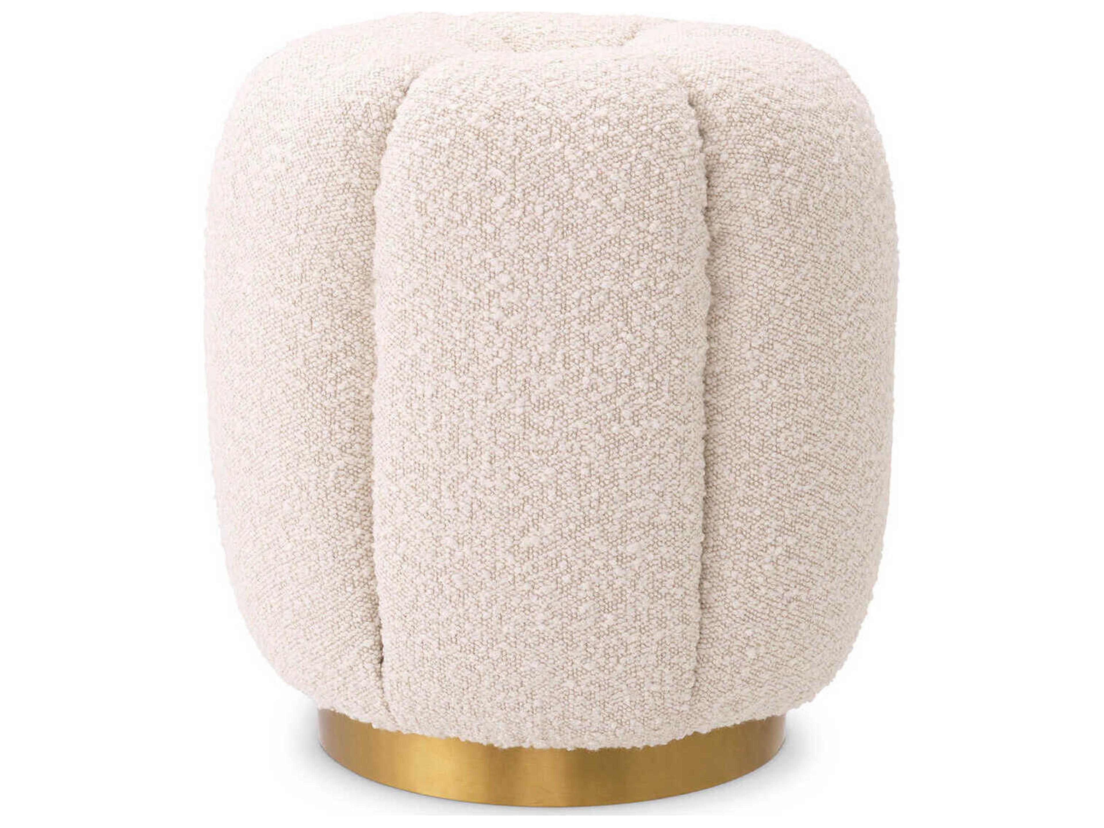 Eichholtz Orchanic Boucle Cream Brushed Brass Base Upholstered Accent Stool