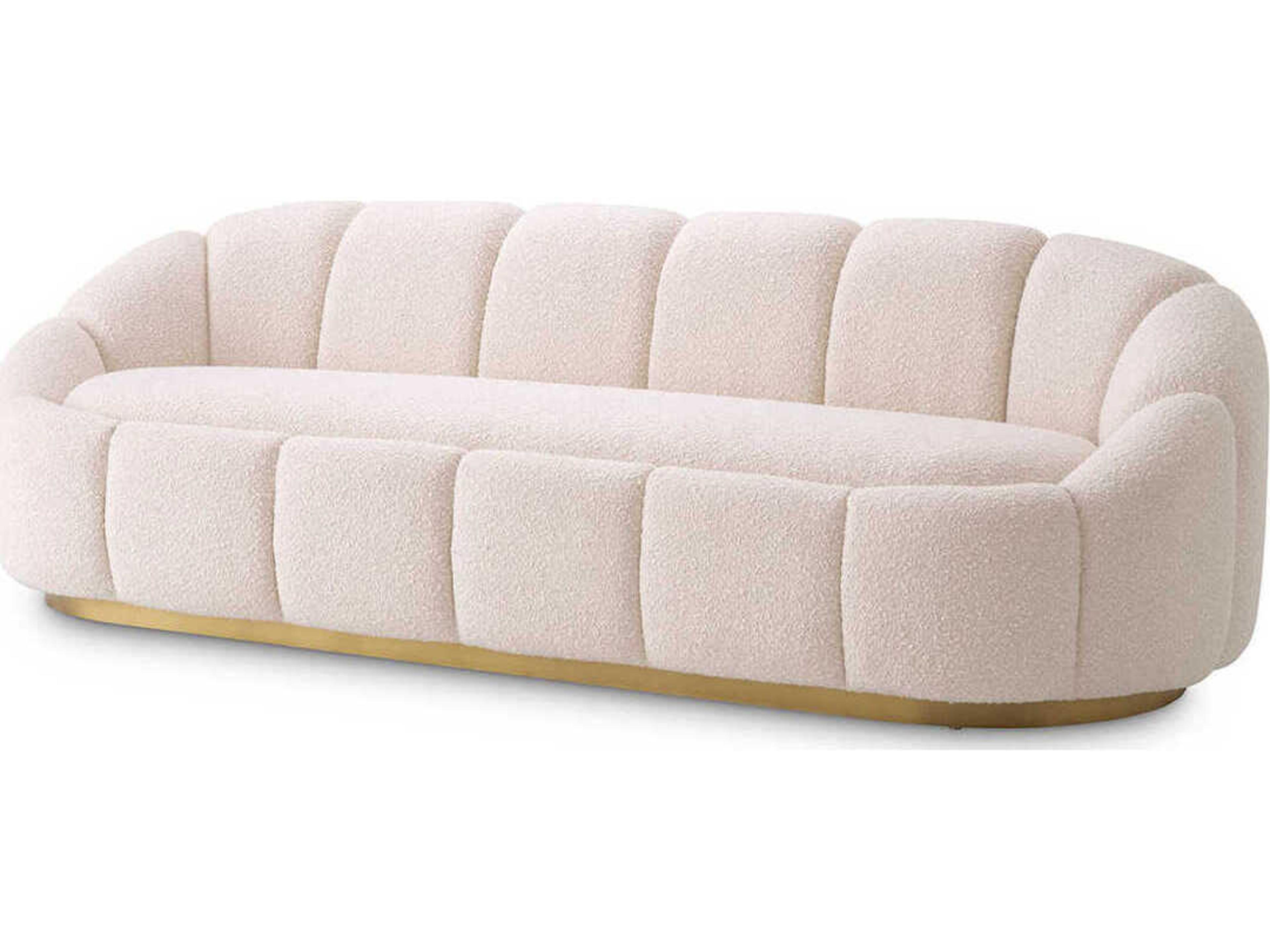 Eichholtz Inger Boucle Cream Brushed Brass Base Upholstered Sofa