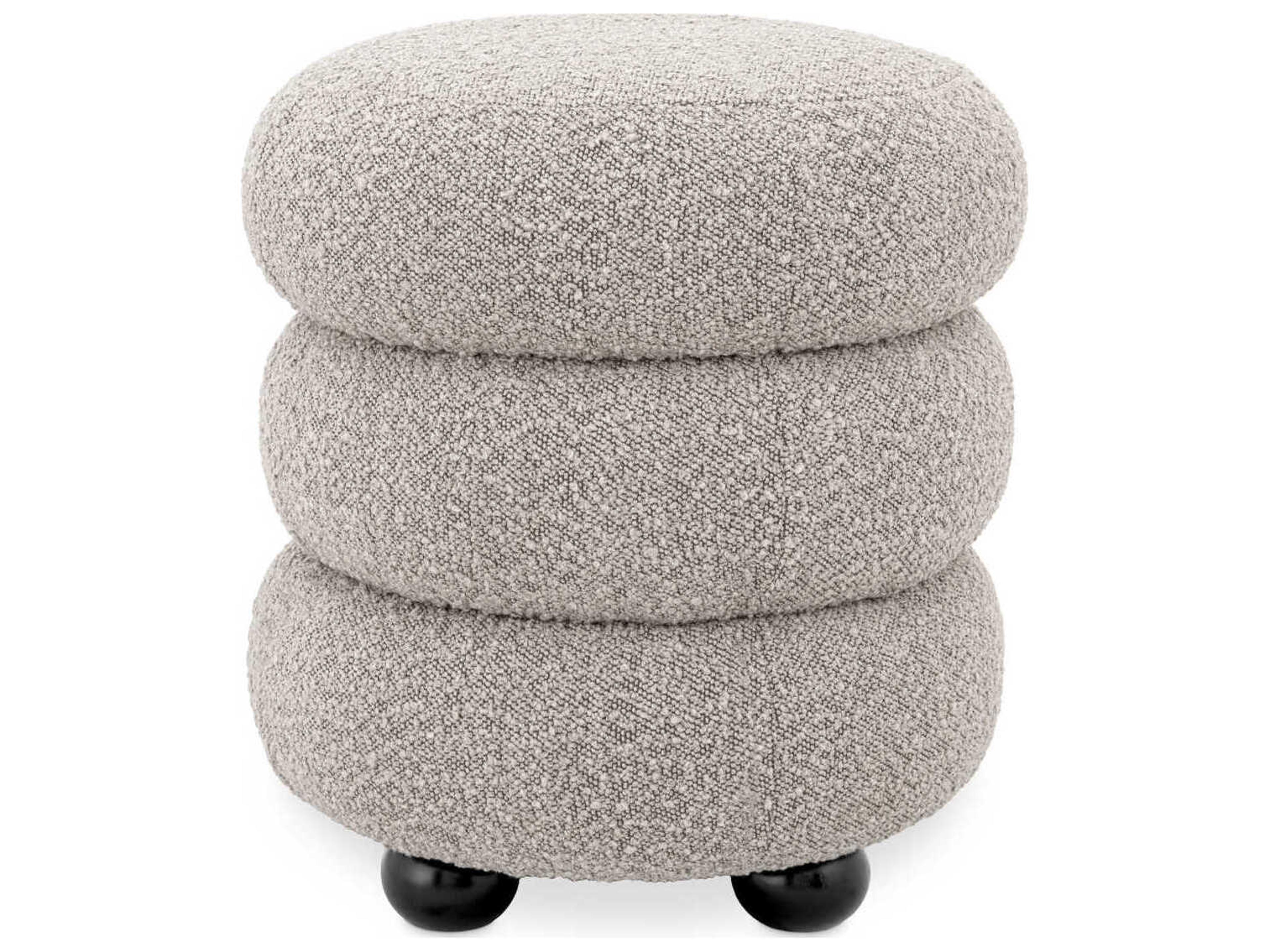 Eichholtz Tulum Boucle Grey Black Feet Upholstered Accent Stool