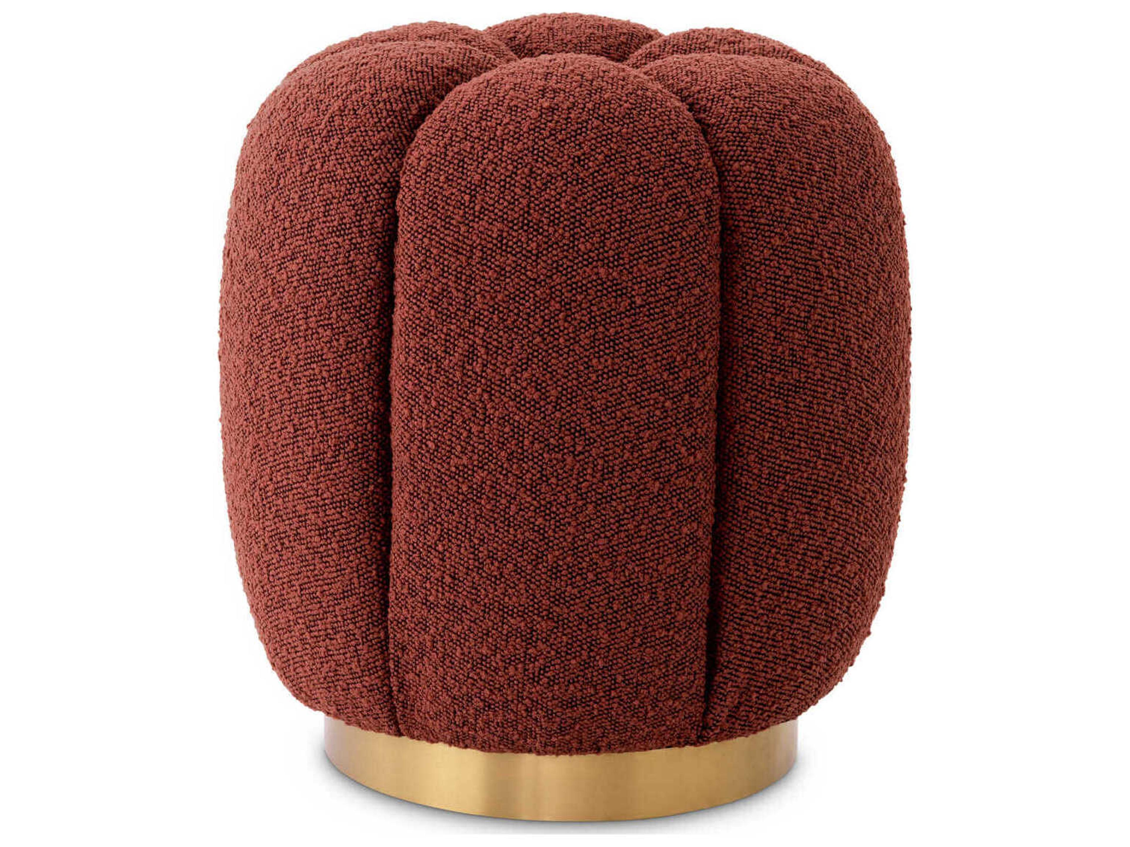 Eichholtz Orchanic Boucle Rouge Brushed Brass Base Red Upholstered Accent Stool