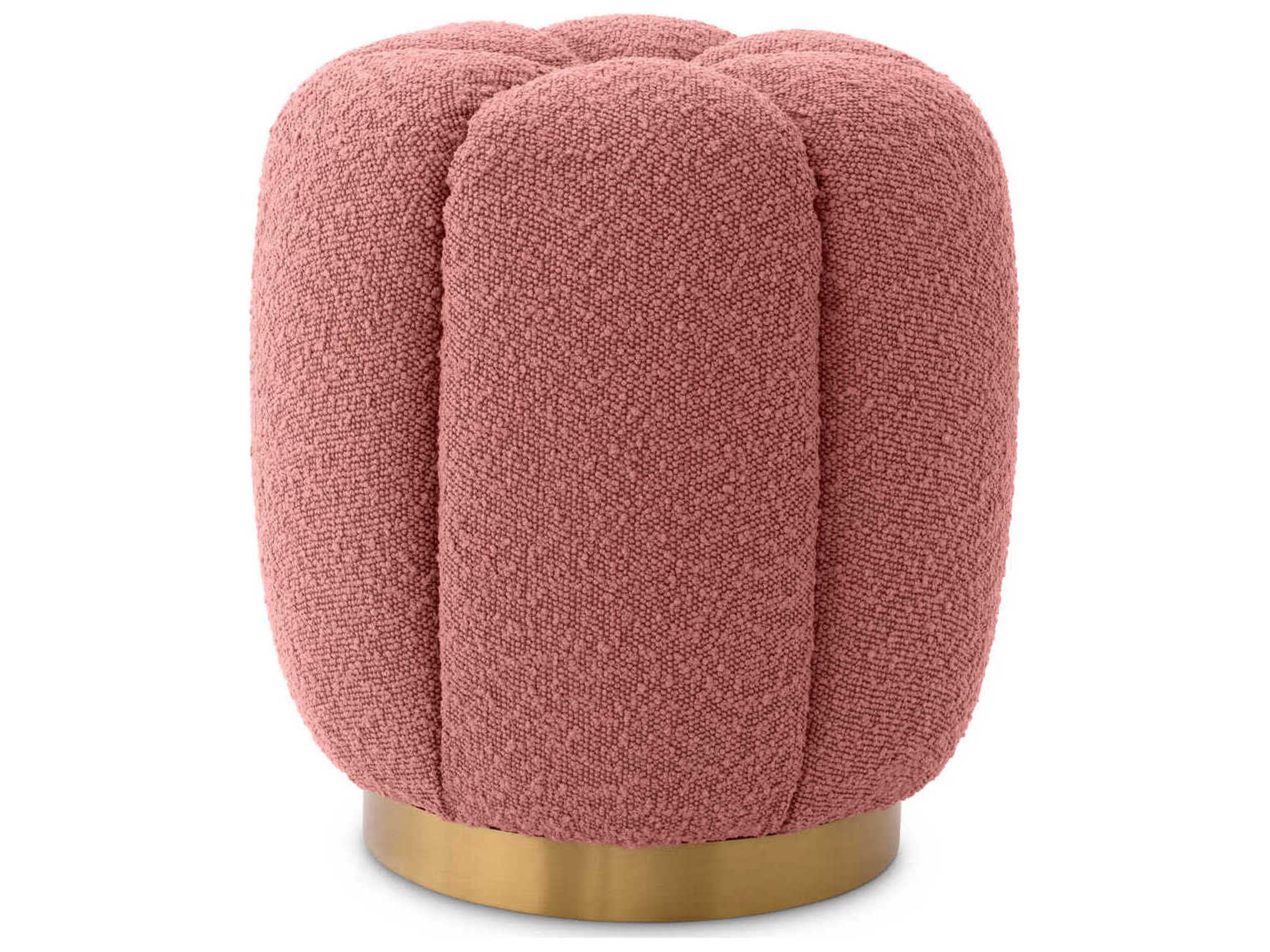 Eichholtz Orchanic Boucle Rose Brushed Brass Base Pink Upholstered Accent Stool
