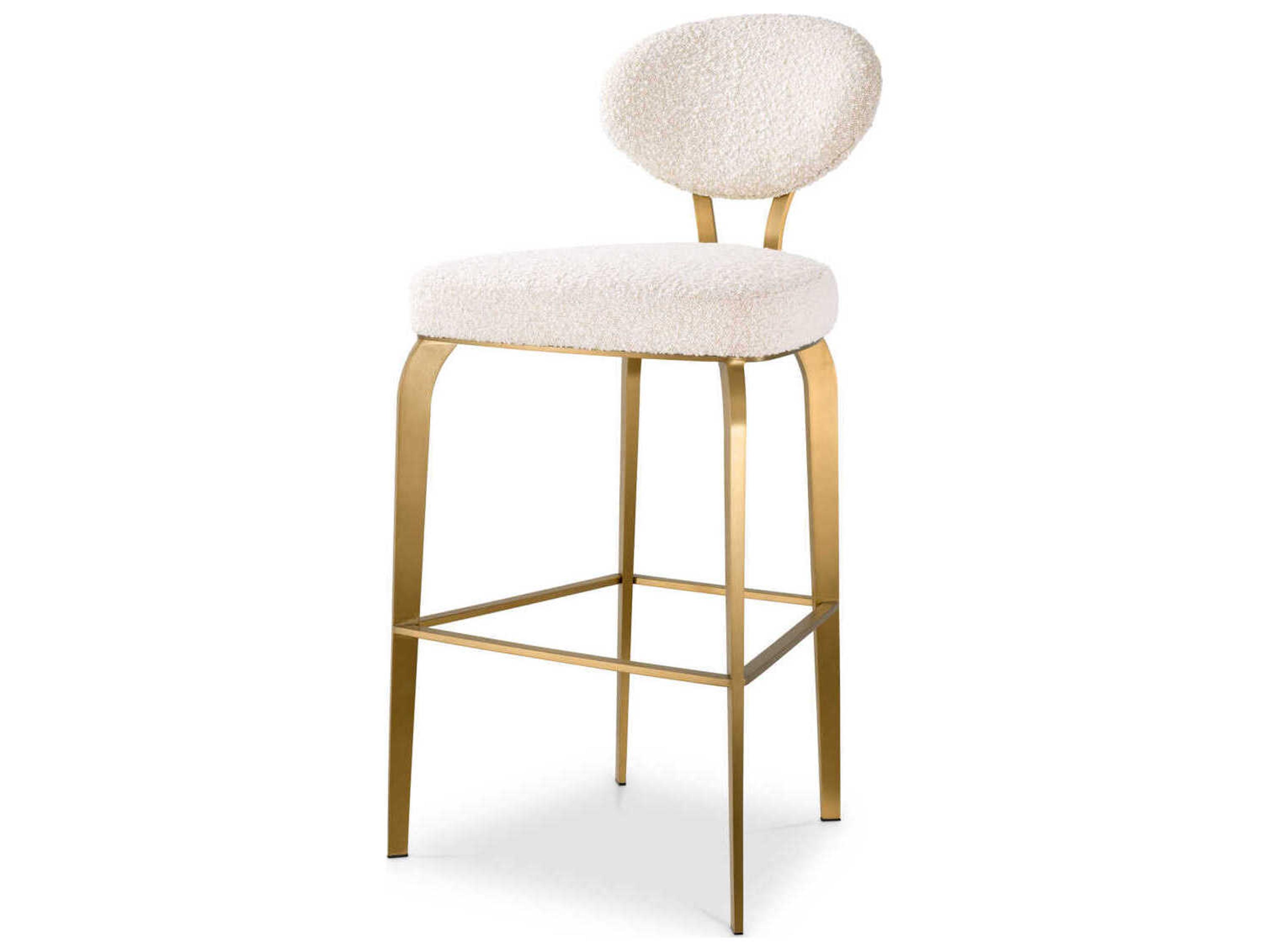 Eichholtz Dorrego Boucle Cream Brushed Brass Upholstered Bar Stool