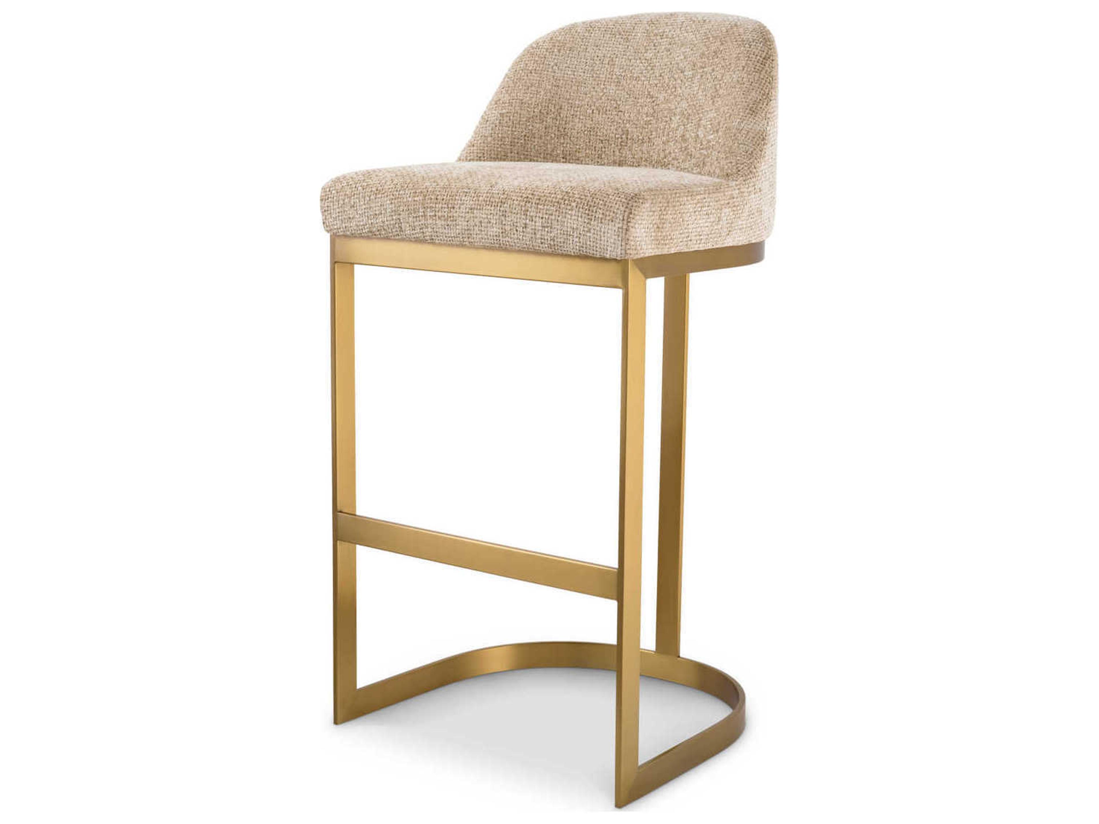 Eichholtz Condos Lyssa Sand Brushed Brass Upholstered Bar Stool