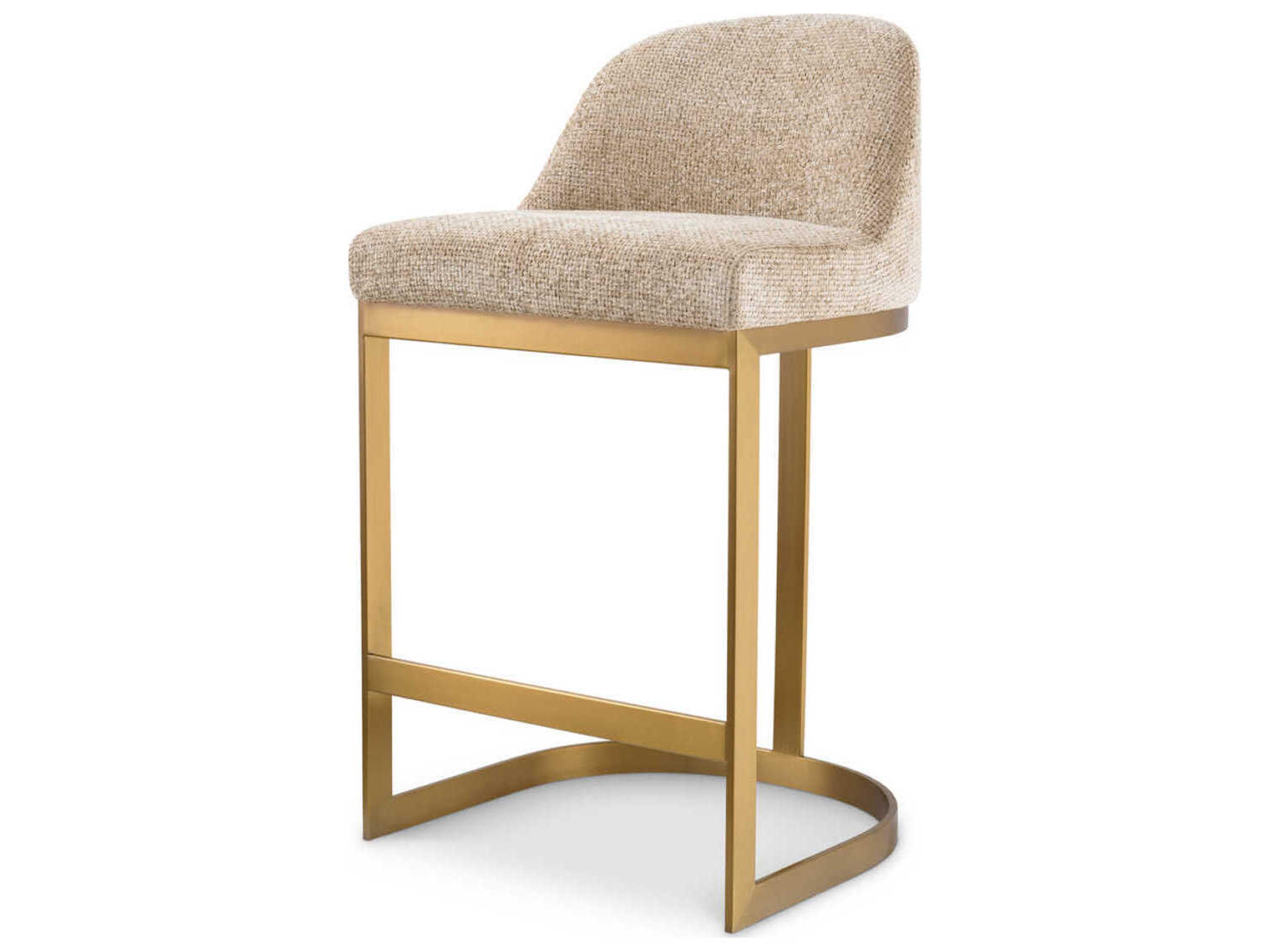 Eichholtz Condos Lyssa Sand Brushed Brass Upholstered Counter Stool