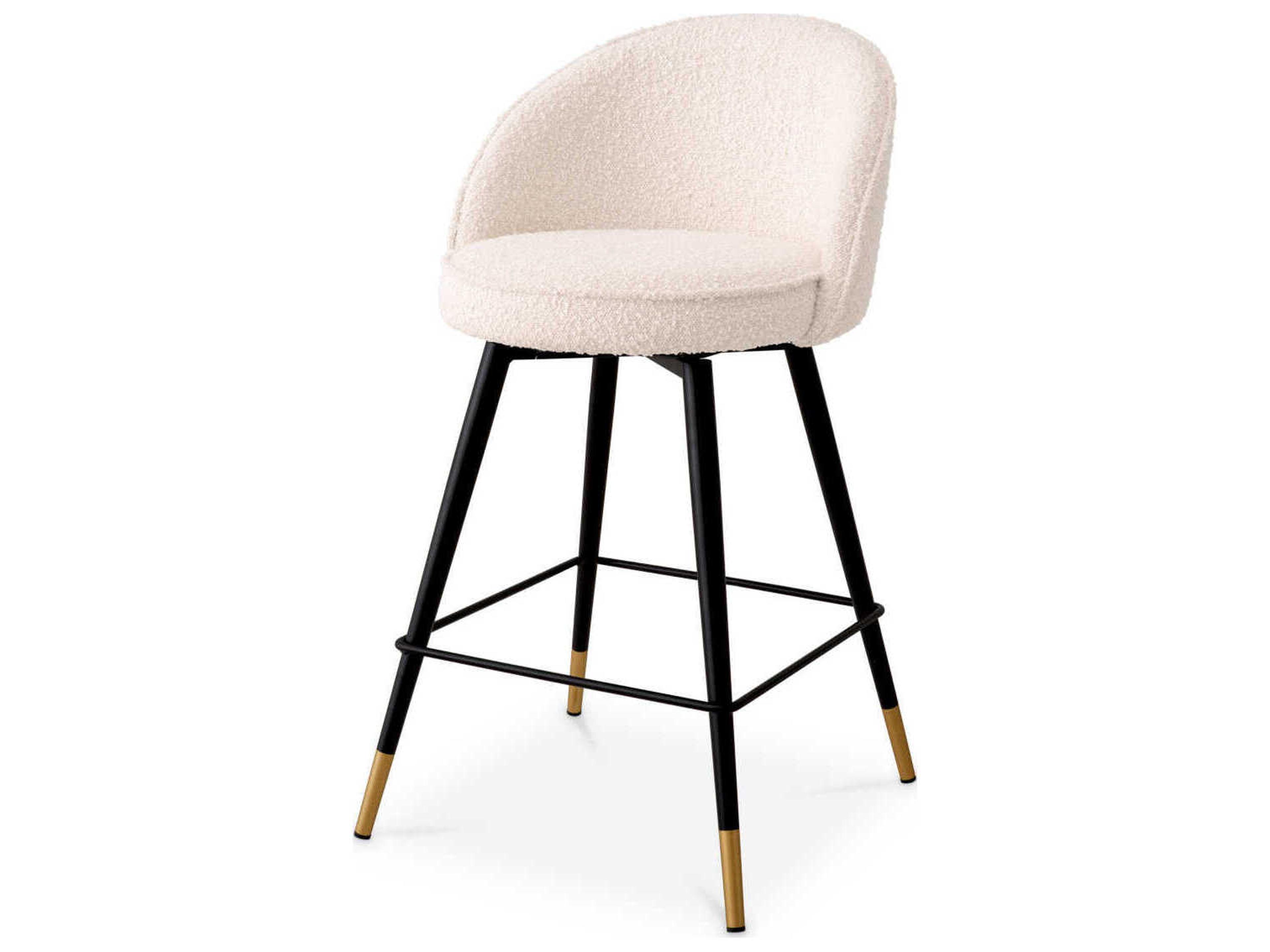 Eichholtz Cooper Boucle Cream Piping Upholstered Swivel Counter Stool Set of 2