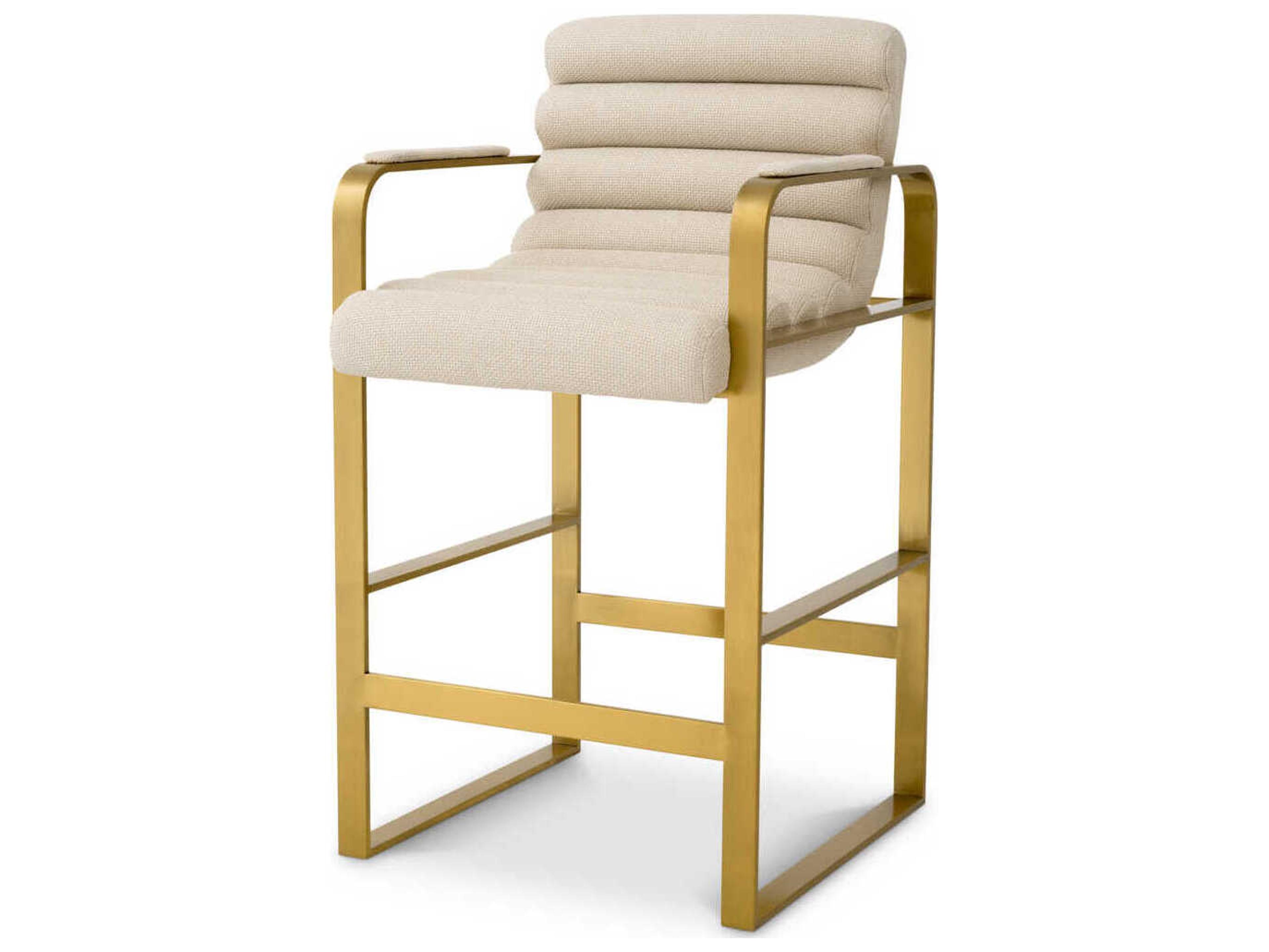 Eichholtz Olsen Brushed Brass Scalea Sand Upholstered Counter Stool