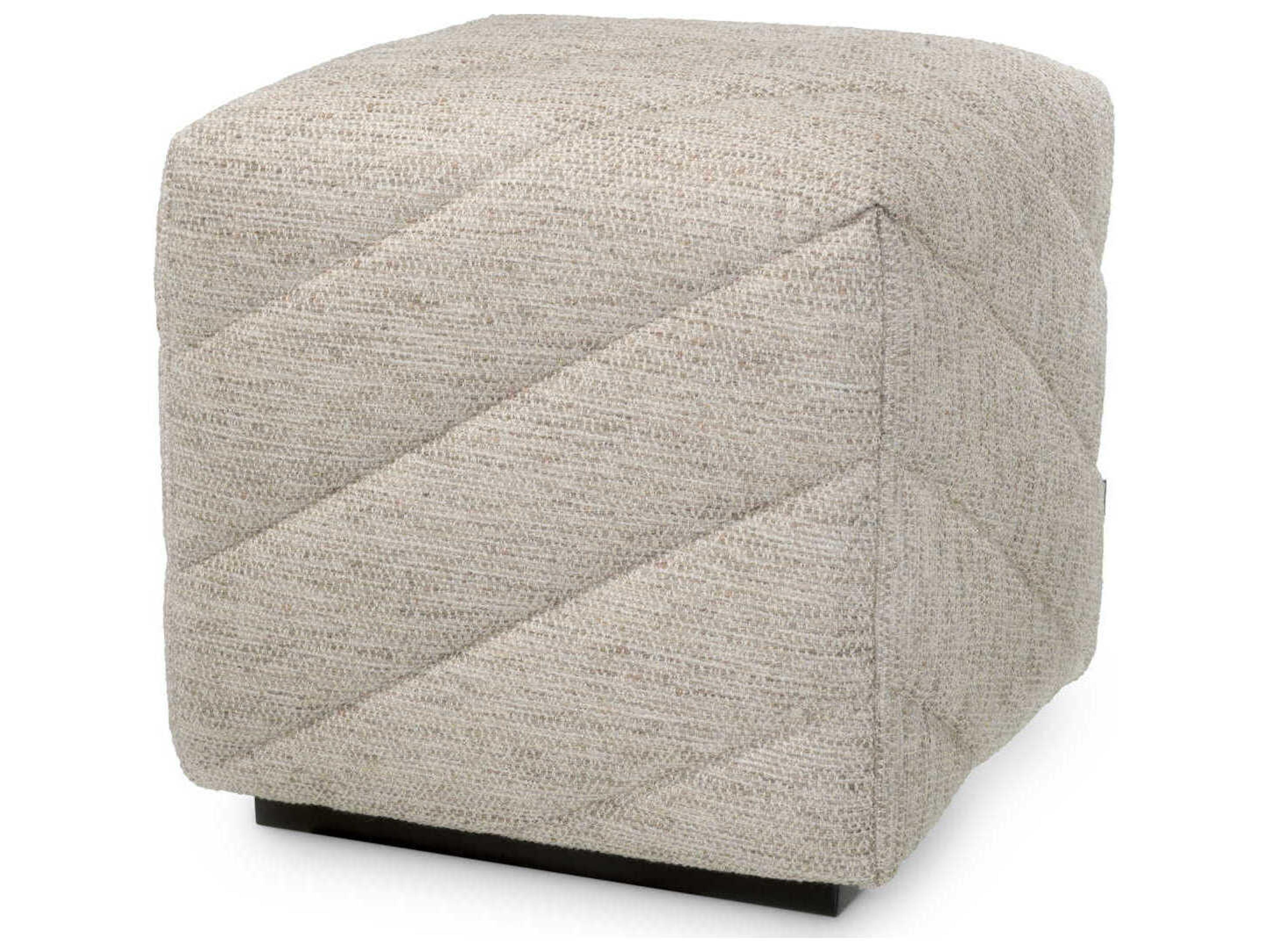 Eichholtz Avellino Splendor Light Grey Black Base Upholstered Accent Stool