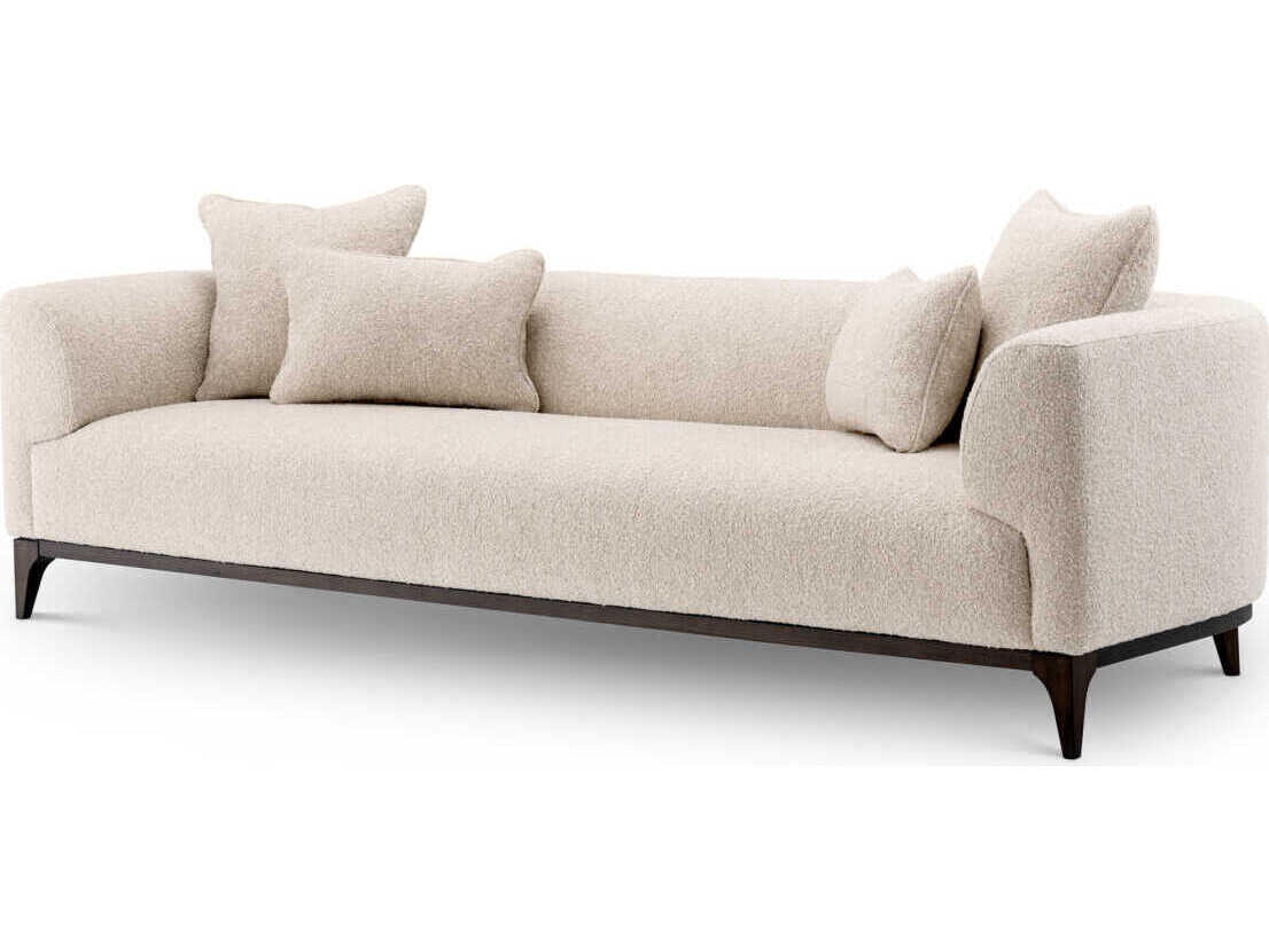 Eichholtz Brannan Boucle Chalk White Brown Wooden Base Upholstered Sofa